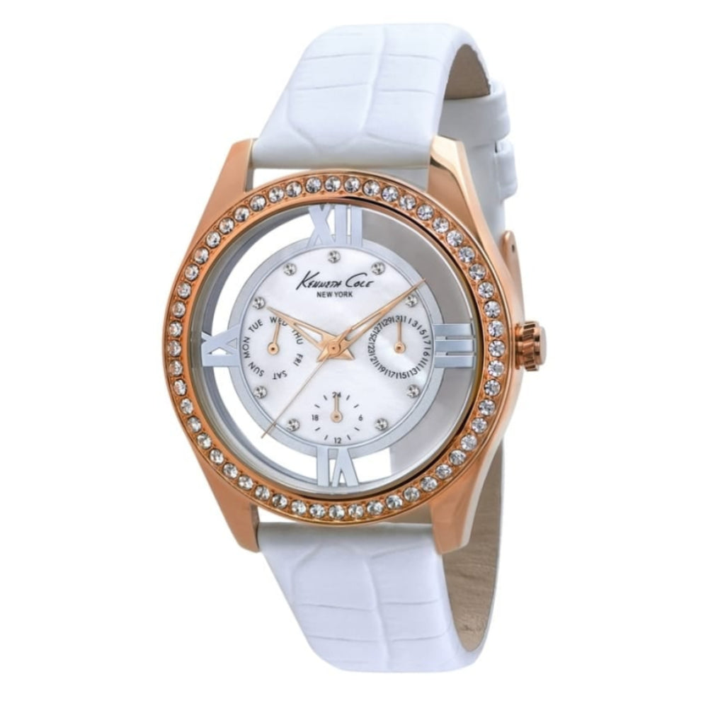 Womens multi dial rose gold watch with clear face