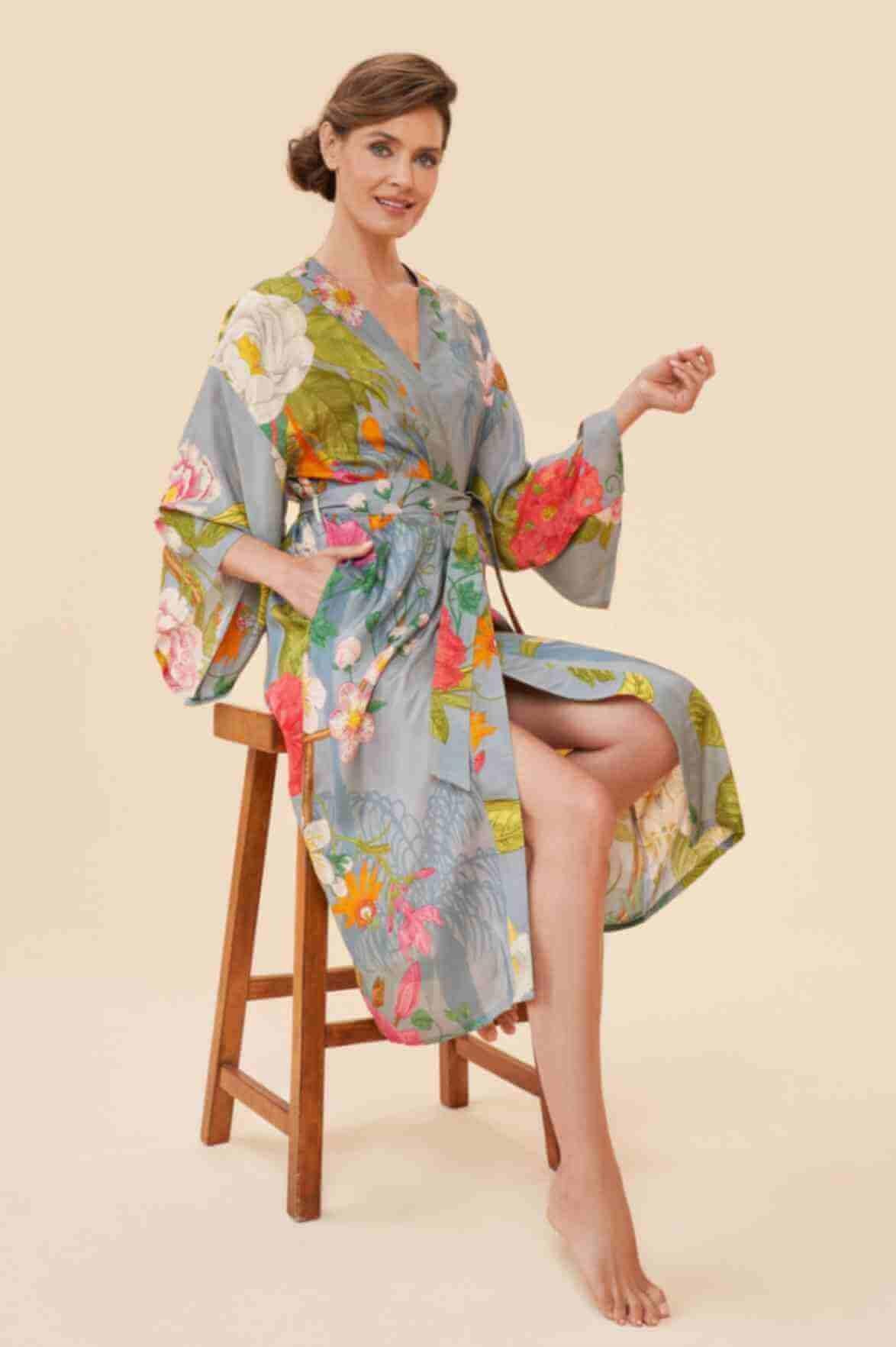 Tropical Flora and Fauna Kimono Gown - Lavender