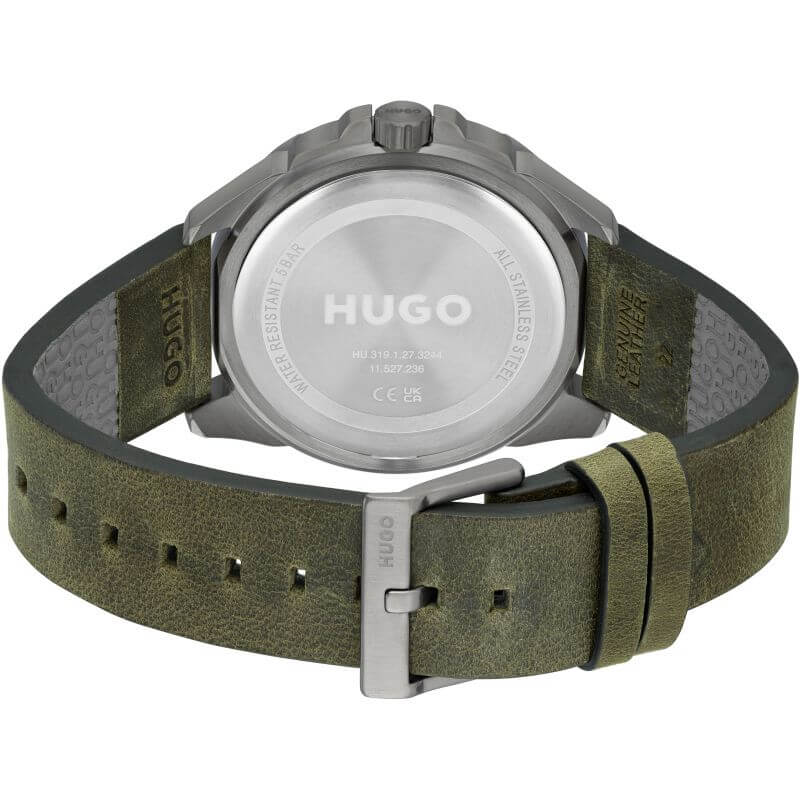 #FRESH Green Leather Strap Grey Chronograph Dial Gents Watch