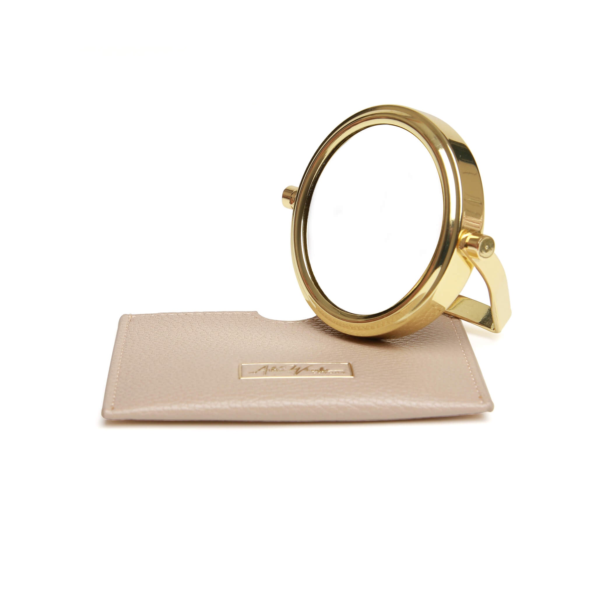 Mirror & Pouch In Stone - 7x Magnification