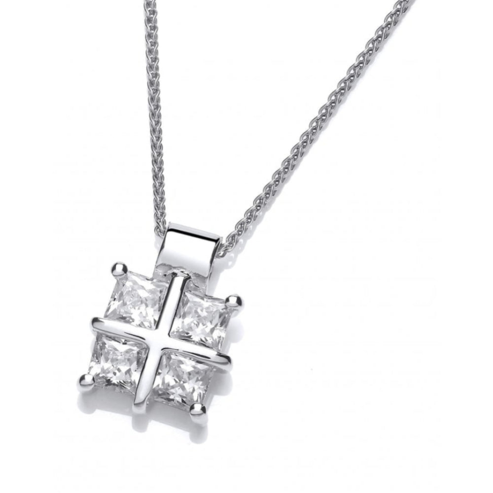 CZ & Silver Mini Square Cross Pendant & Chain