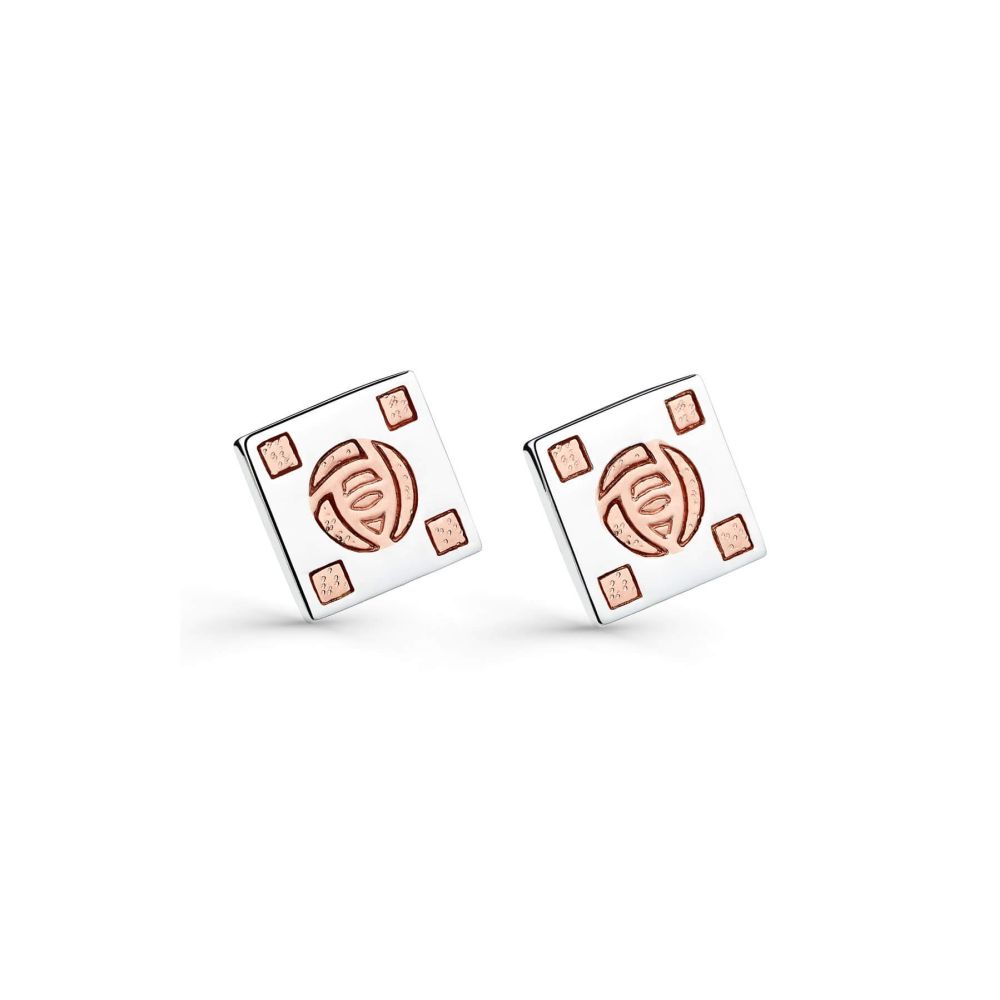 Mackintosh Rose Gold Plated Rose Square Stud Earrings