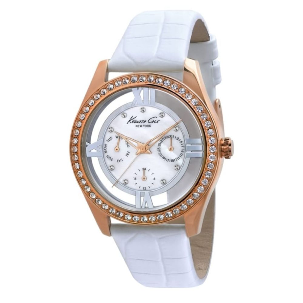 Womens multi dial rose gold watch with clear face
