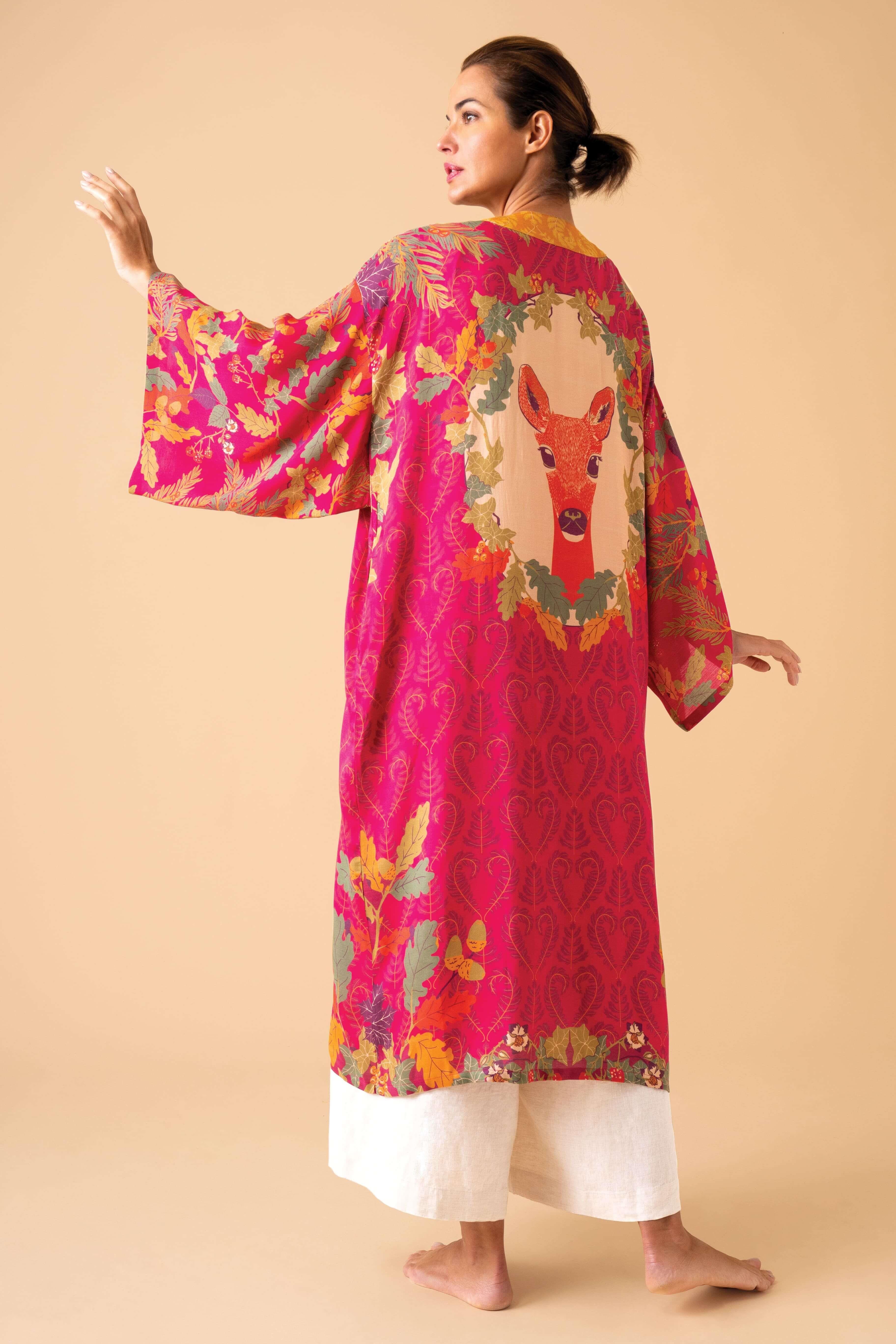 Enchanted Evening Doe Kimono Gown - Fuchsia