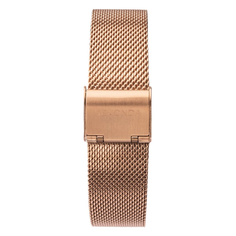 Rose Gold Plated Mesh Strap & Case With Grey Stone Set Dial Ladies Watch