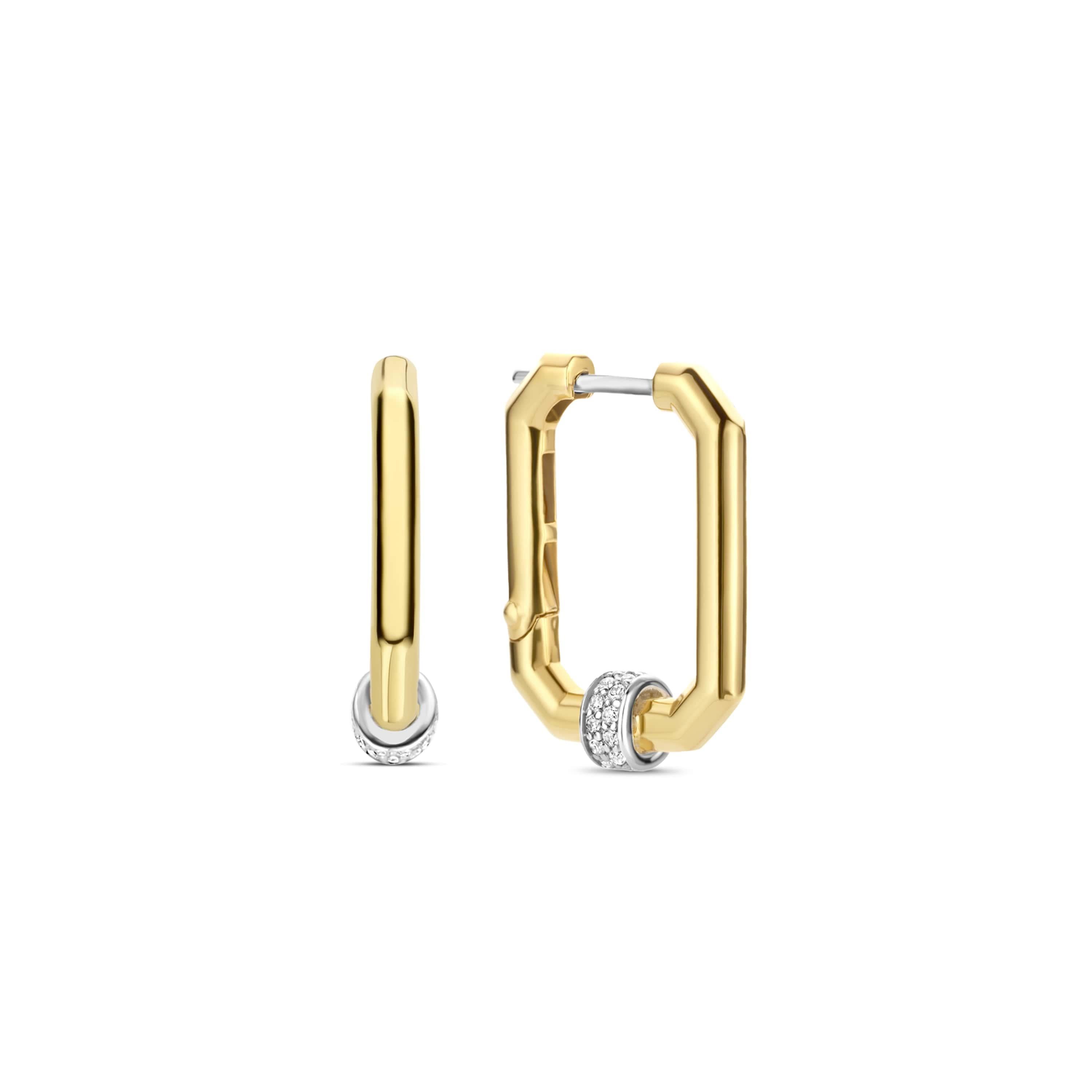 Rectangular Gold Plated CZ Medium Hoop Earrings