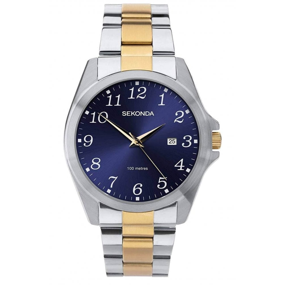 Two Tone Bracelet Strap & Silver Case With Dark Blue Dial Gents Watch