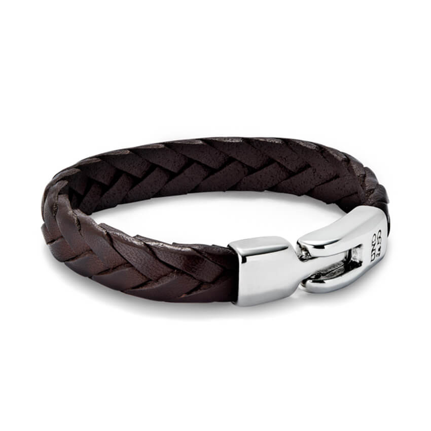 Cognac Braided Leather Bracelet With Silver Plated Clasp