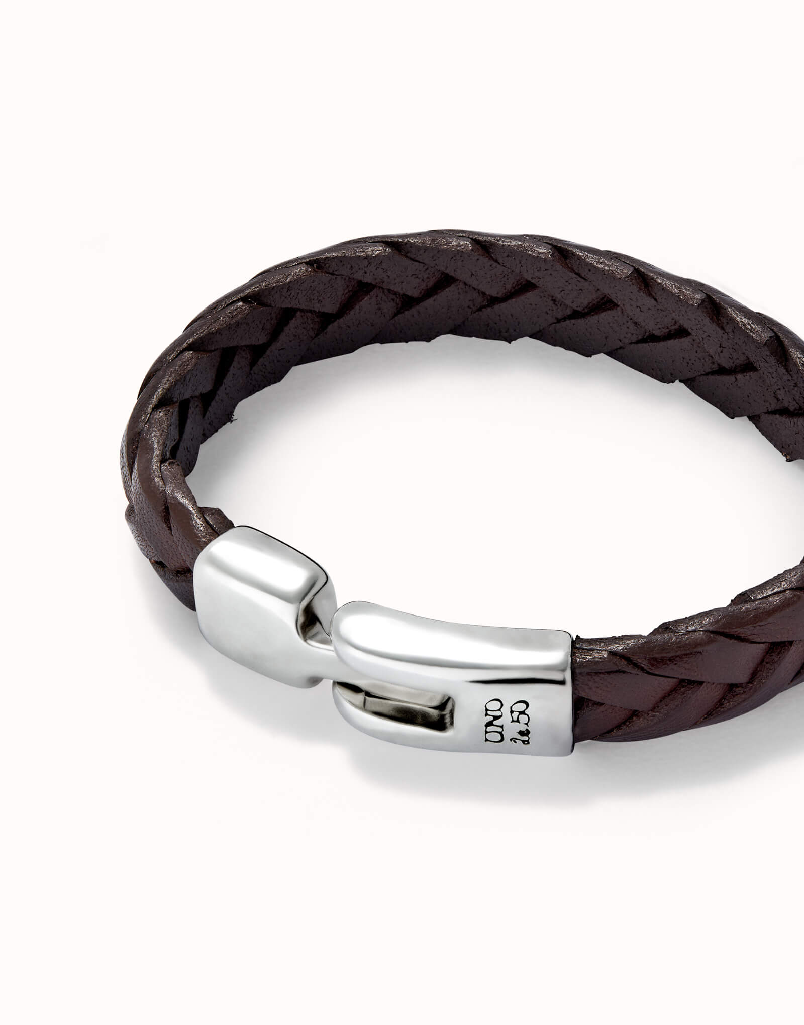 Cognac Braided Leather Bracelet With Silver Plated Clasp