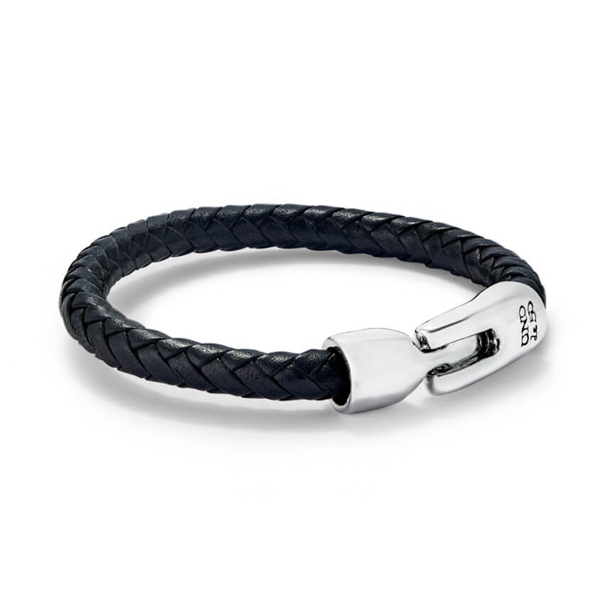 Black Circular & Braided Leather Bracelet With Silver Plated Clasp