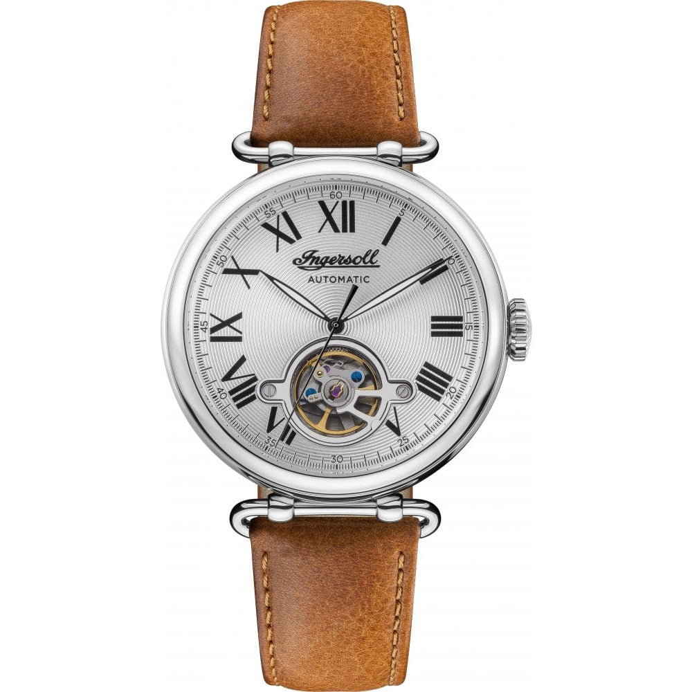 Mens The Protagonist Automatic Watch with Silver Dial and Camel Leather Strap