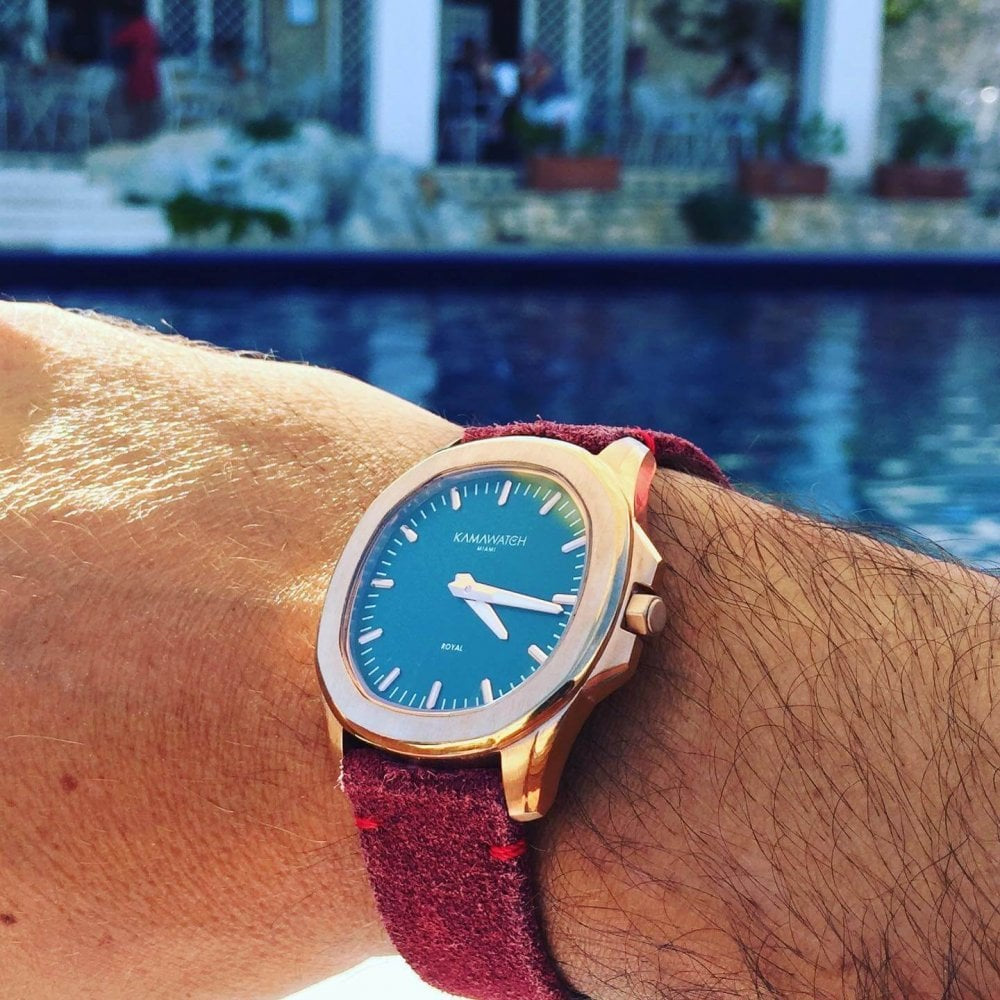Royal Green Dial & Brown to Green & Grey Camouflage Leather Strap Wristwatch