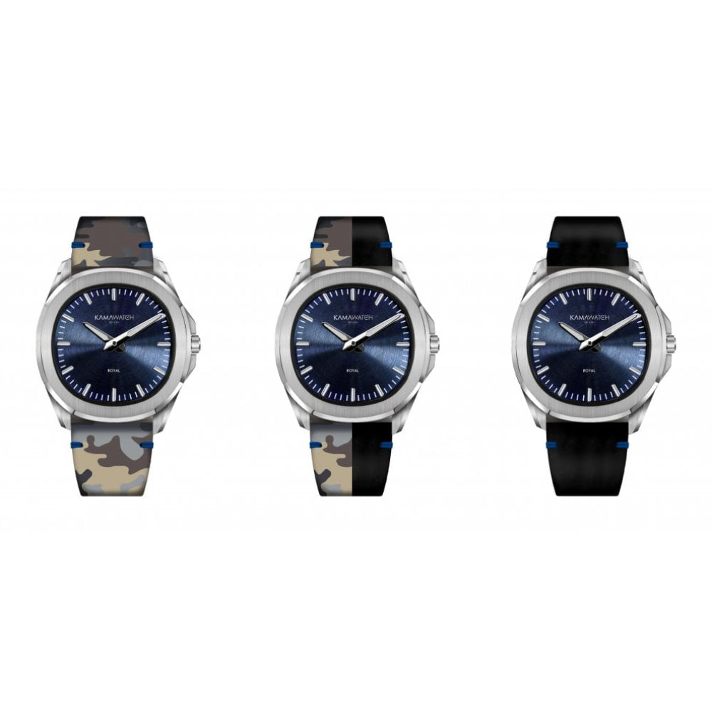 Royal Blue Dial & Black To Blue Camouflage Leather Strap Wristwatch