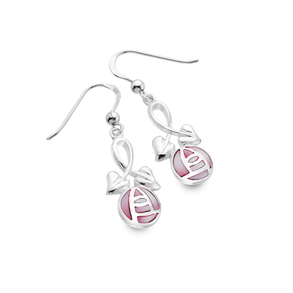 Mackintosh Rose With Pink MOP & Leaves Earrings