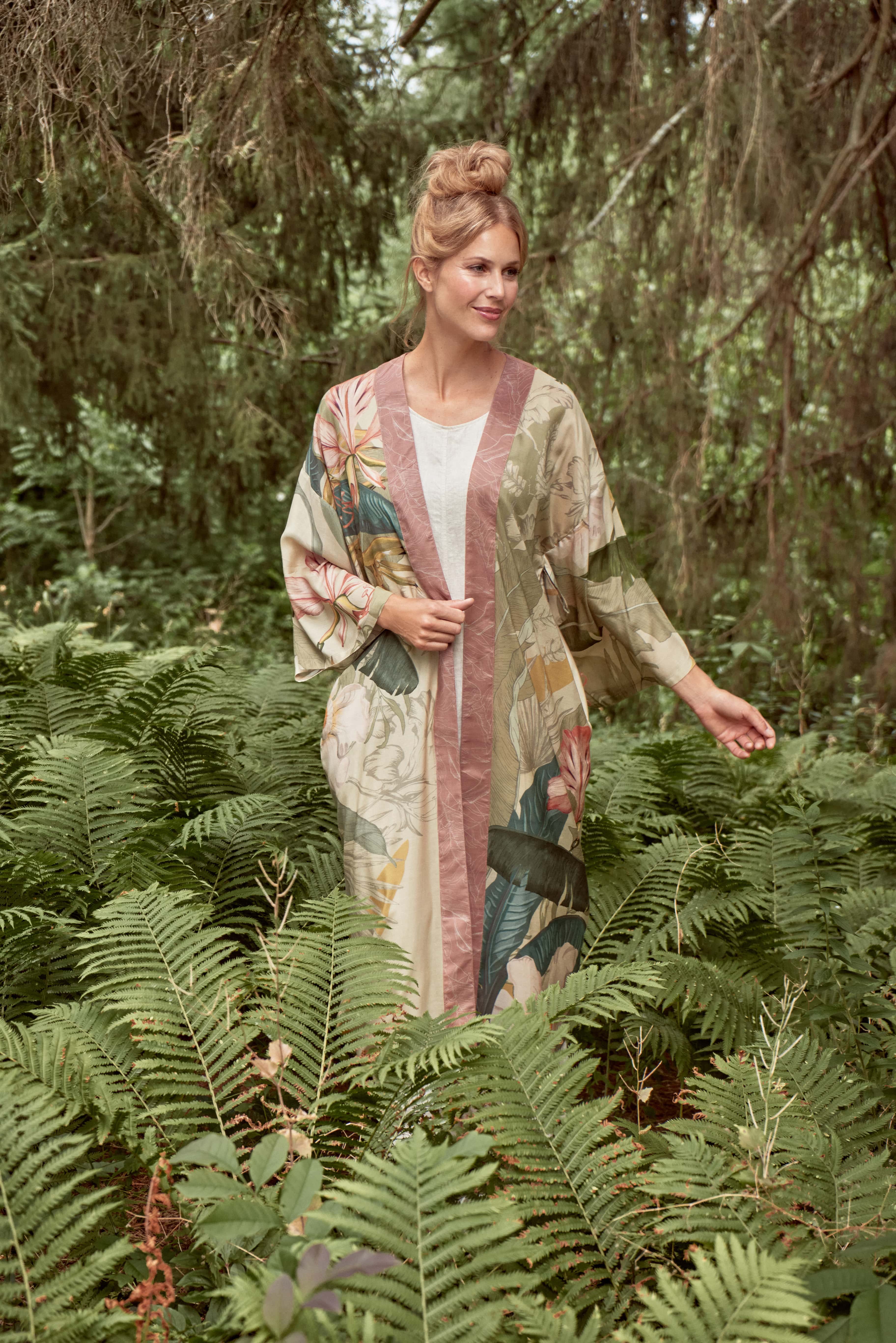 Delicate Tropics Kimono Gown - Sage