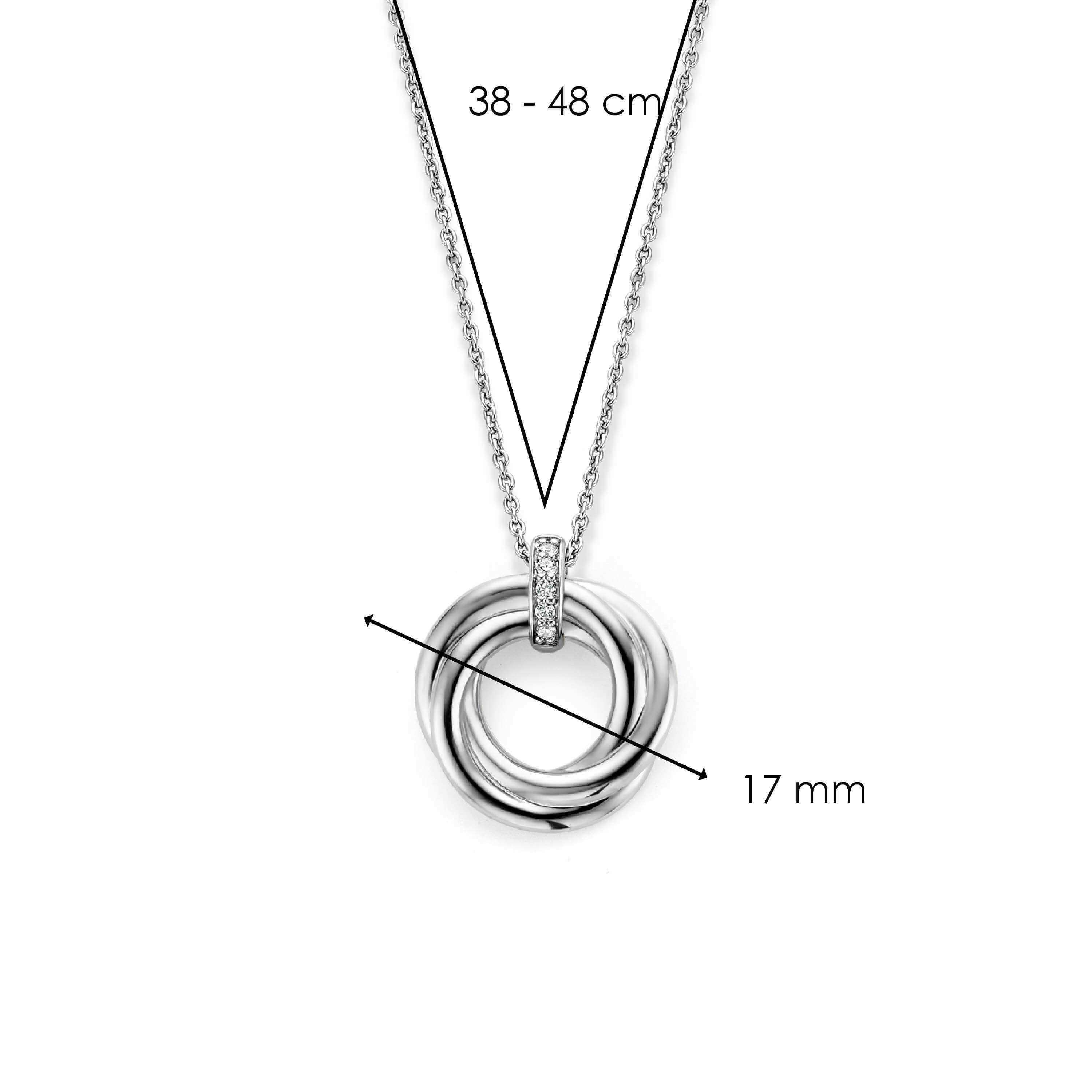 Twisted Lines Circle With CZ Pendant Necklace
