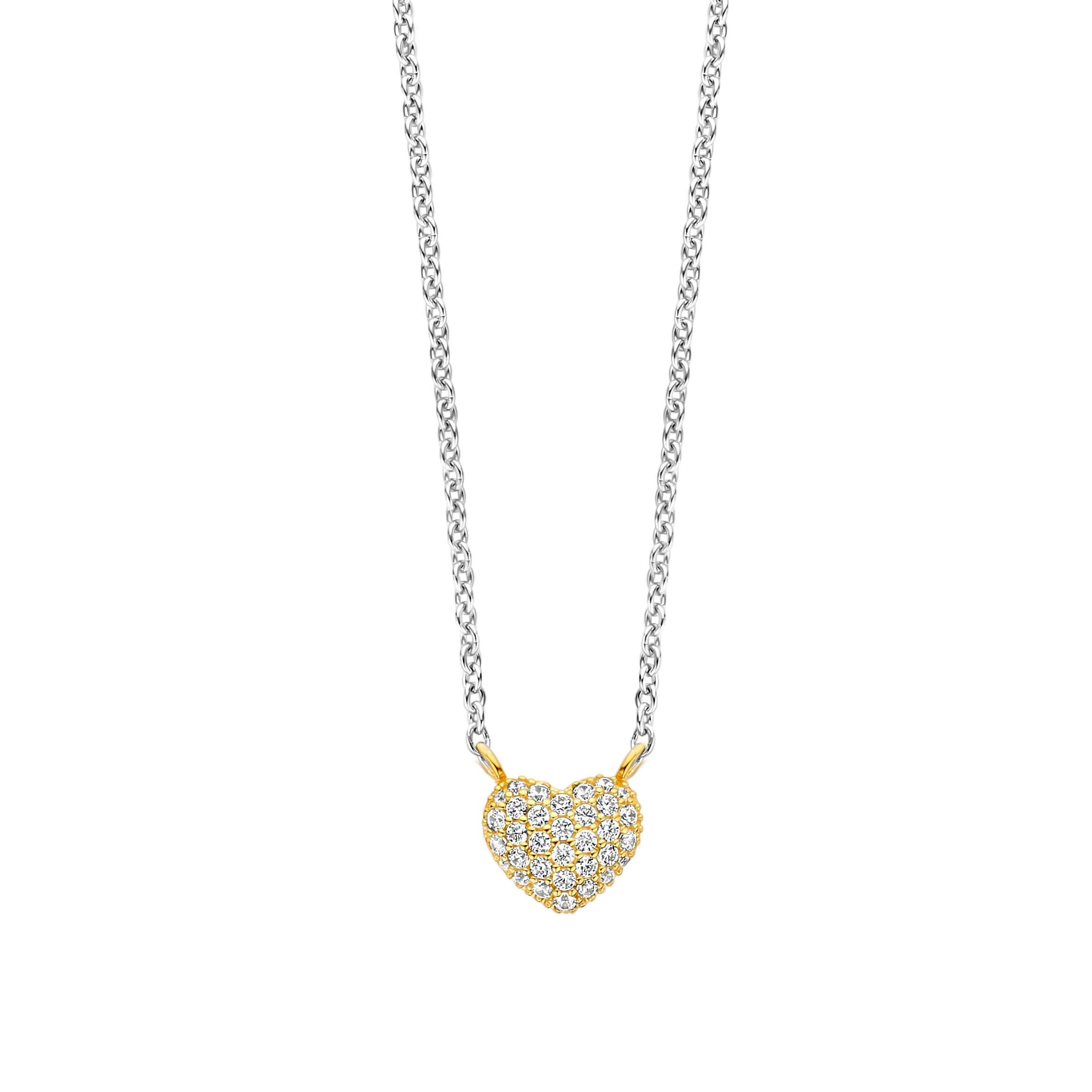 Minimalistic Gold Plated CZ Heart Pendant With Silver Chain Necklace