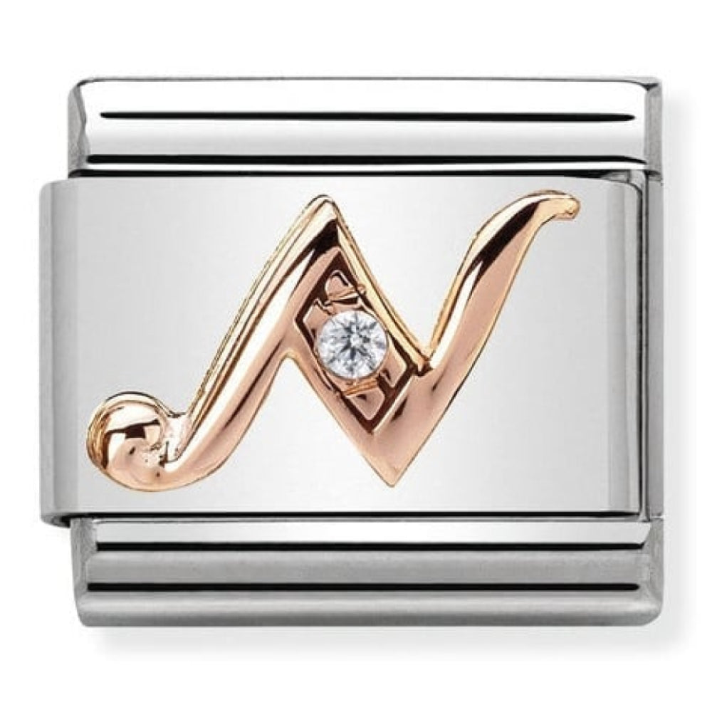Classic Rose Gold Cubic Zirconia Letter N