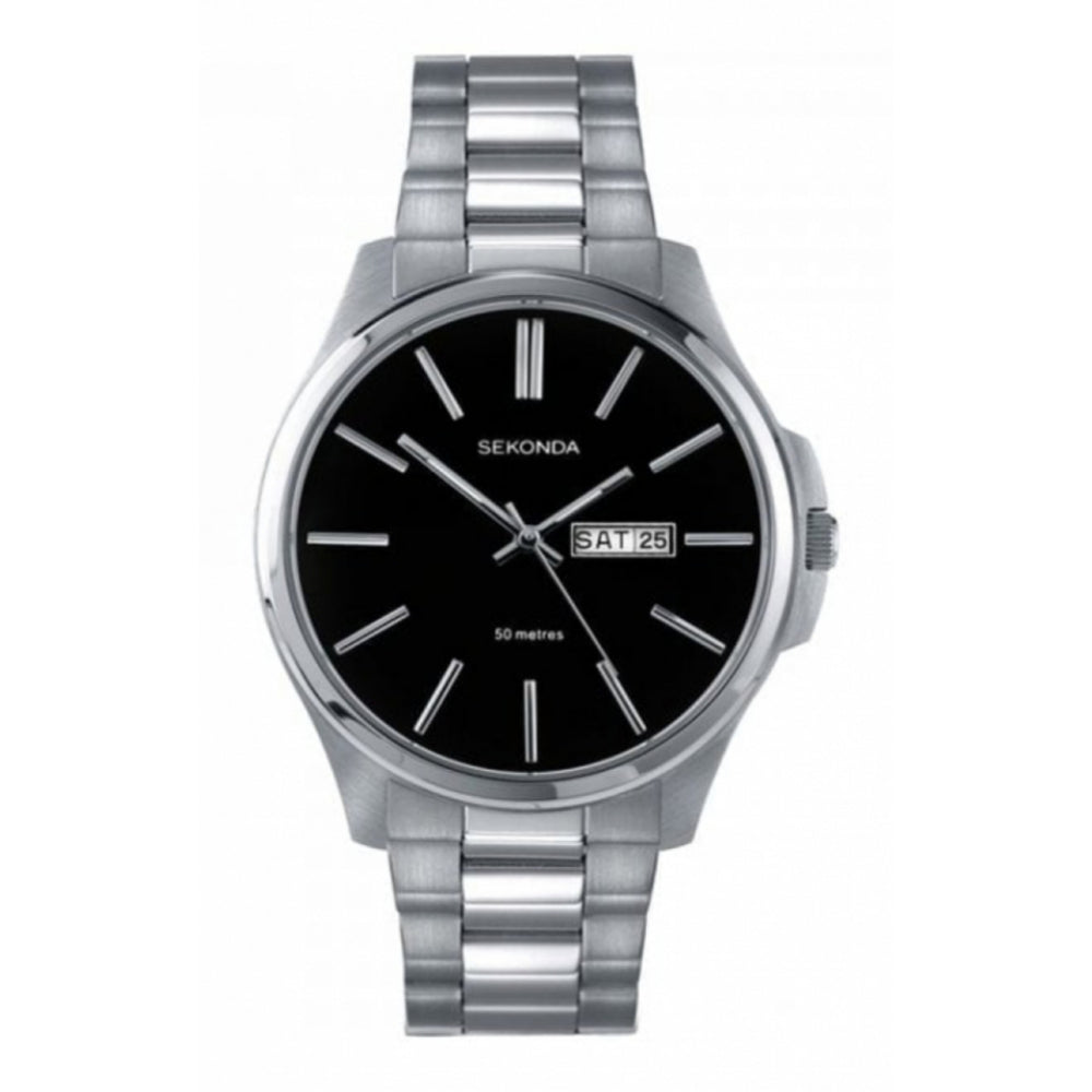 Stainless Steel Black Dial Day Date Gents Wristwatch
