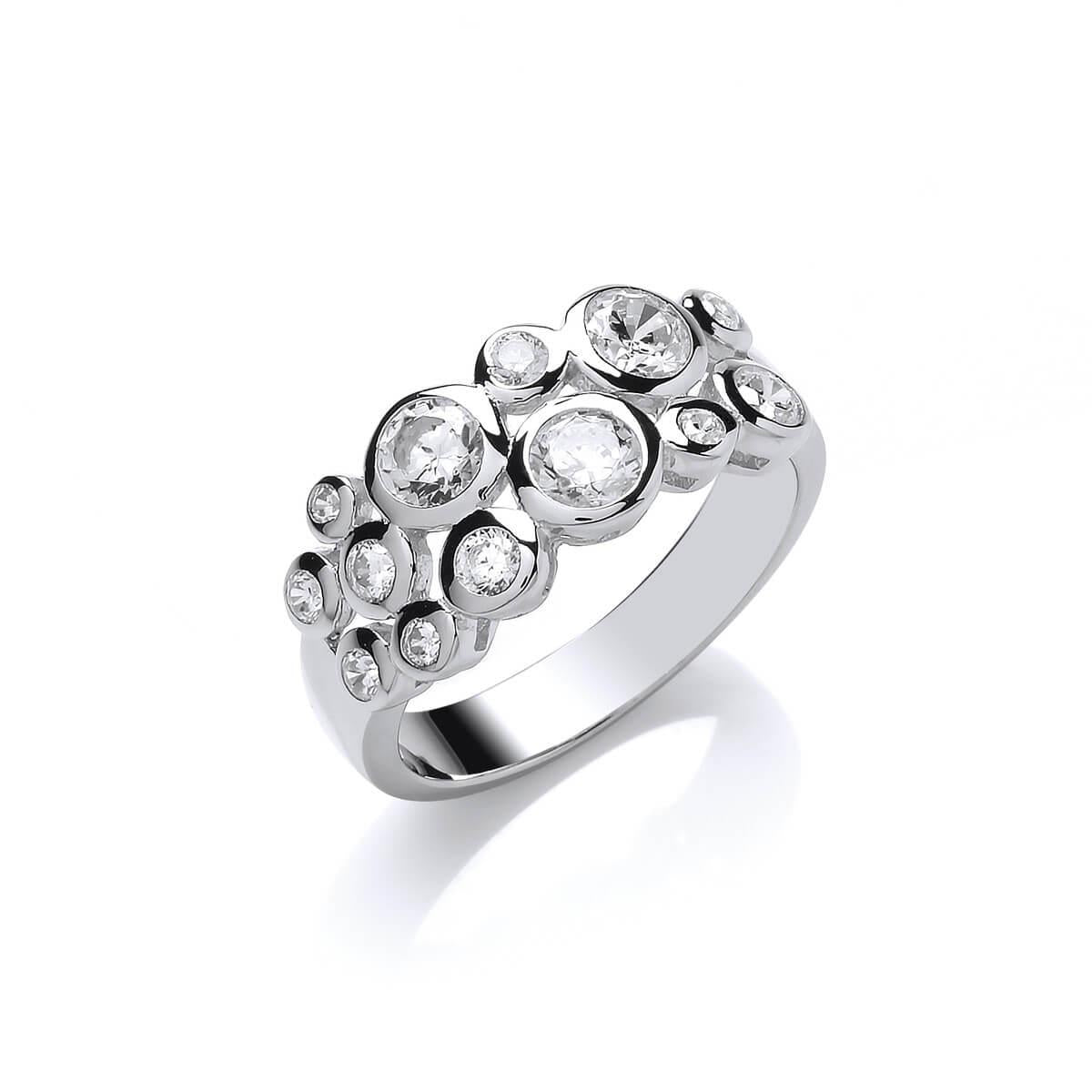 Silver & Cubic Zirconia Midi Bubble Ring- 8/P