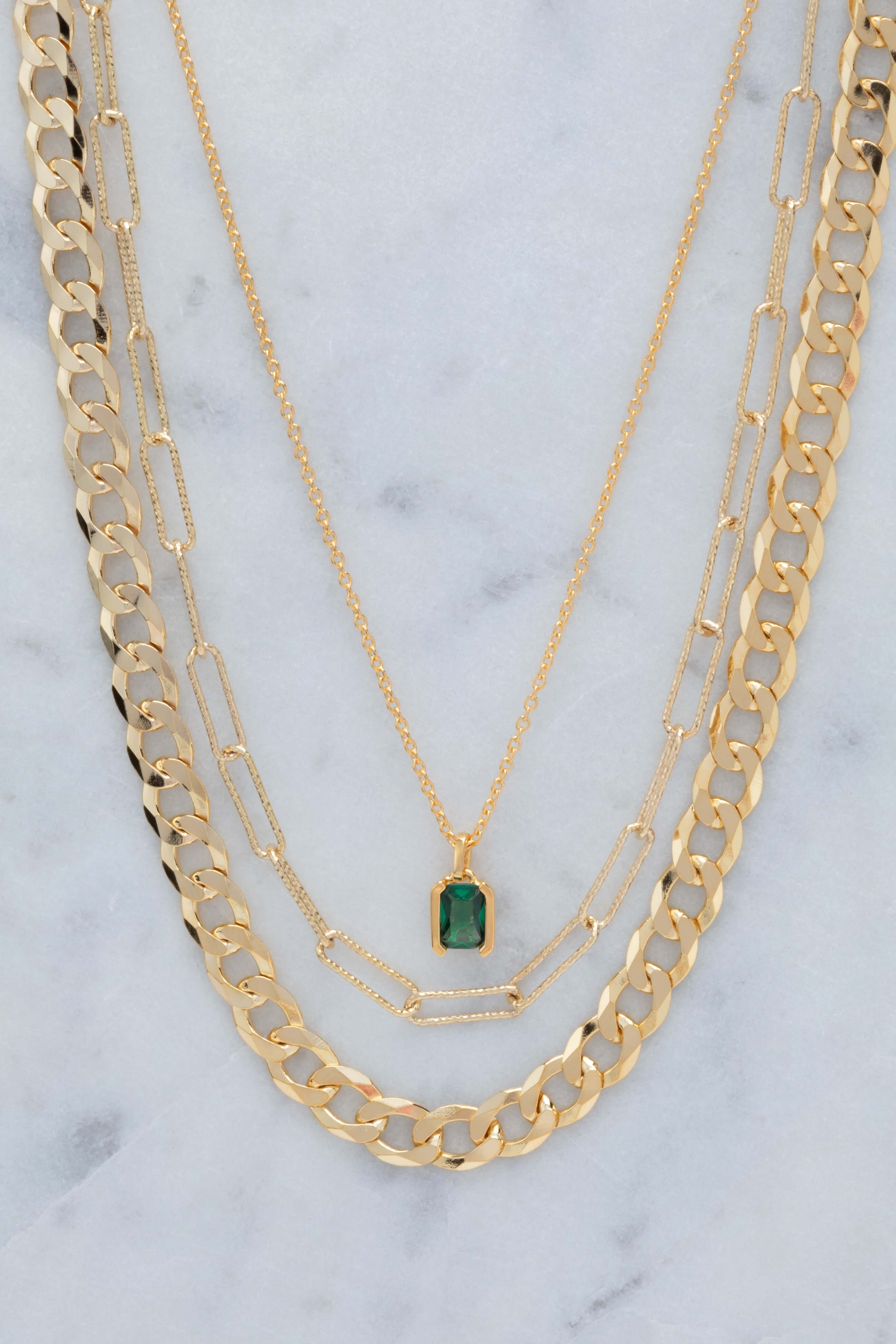 Roccanova Piccolo Necklace In 18k Gold Plated With Green Zirconia