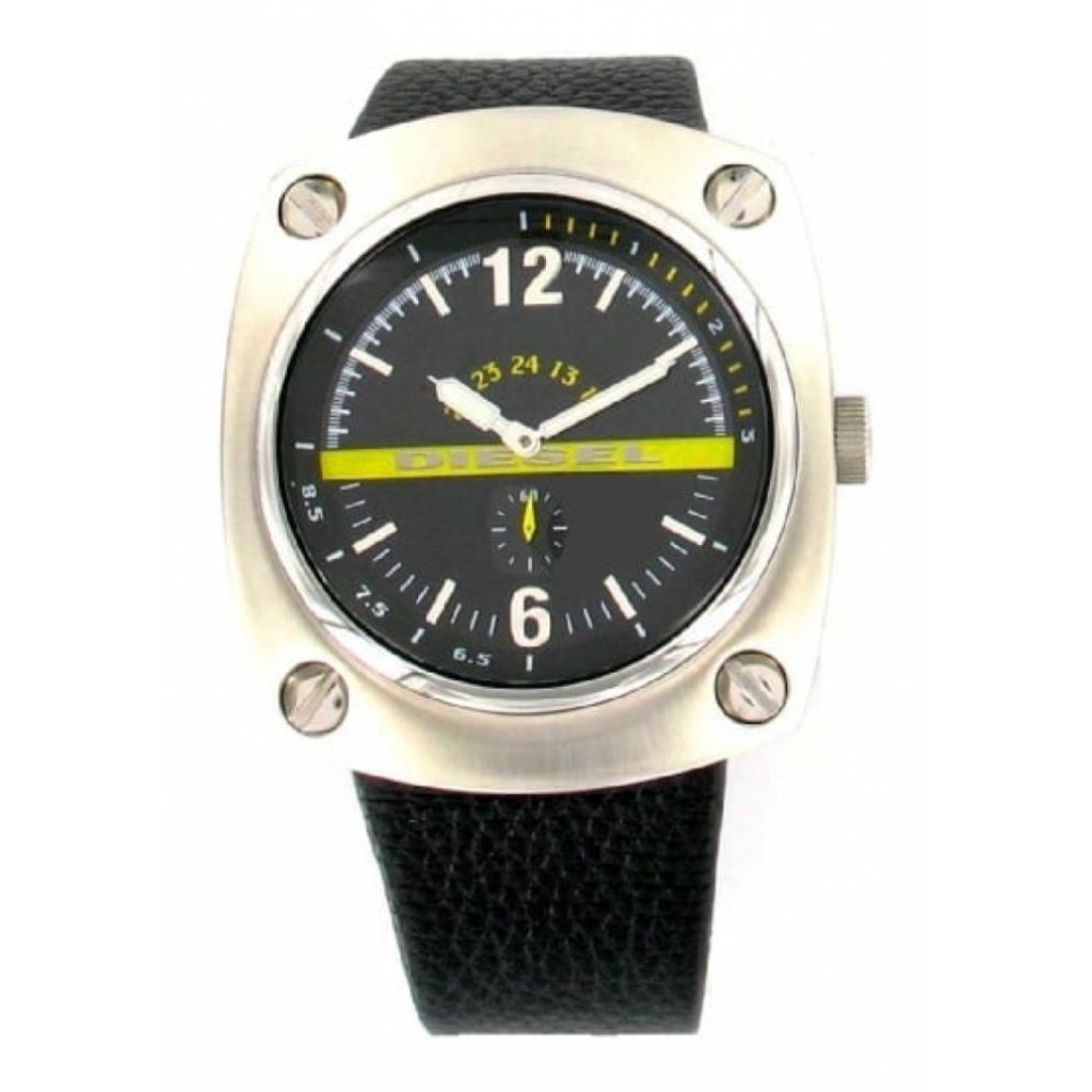Matt Finish Stainless Steel Dial & Black Leather Strap Gents Watch