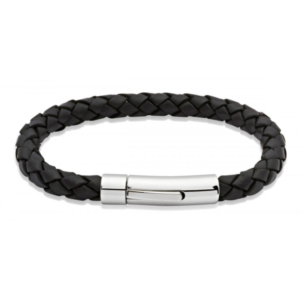 Black Leather Bracelet With Stainless Steel Clasp