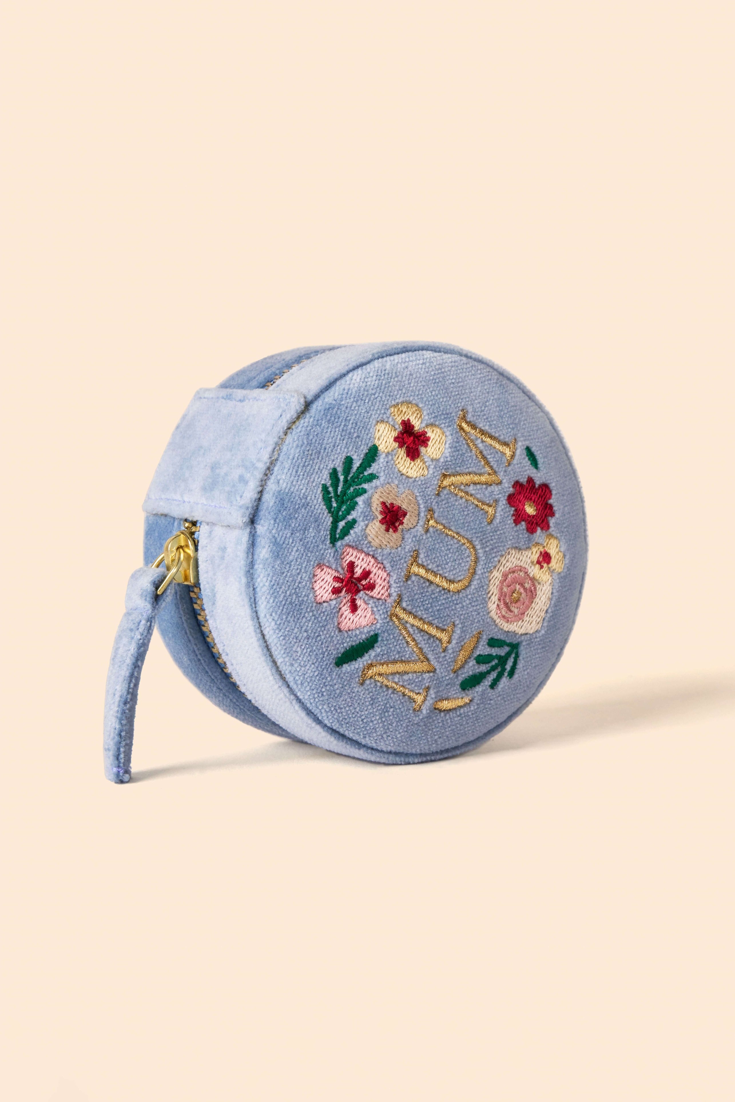 Lovely Mum Round Velvet Jewellery Box - Denim