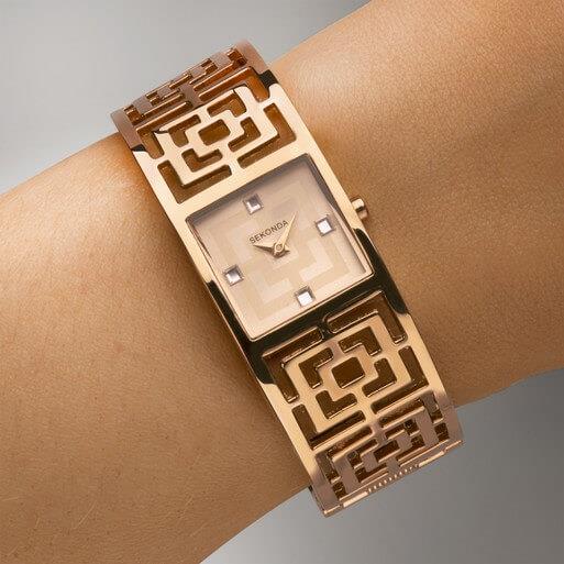 Rose Gold Case With Rose Dial & Rose Gold Tone Bracelet Ladies Classic Grecian Watch