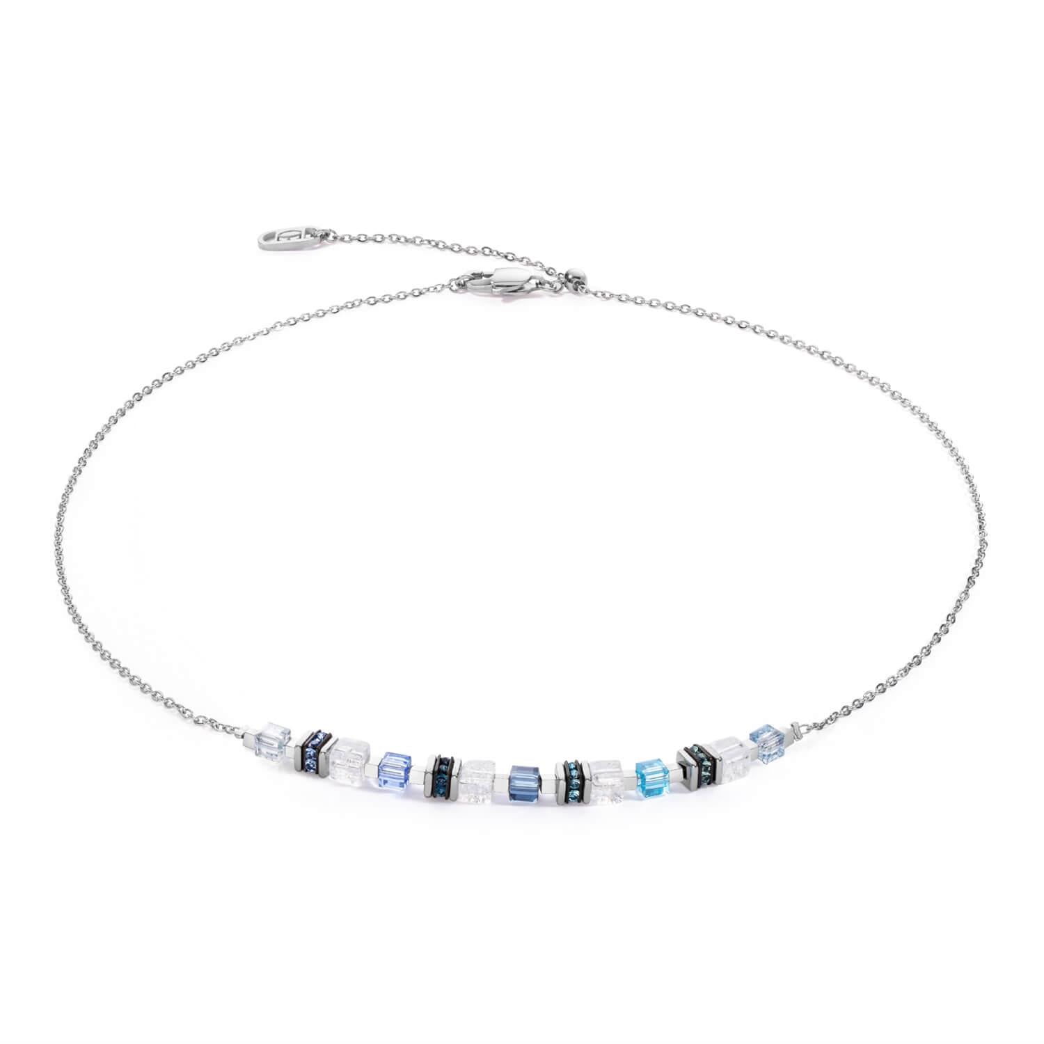 Mini Cubes & Chain Necklace In Blue-Silver