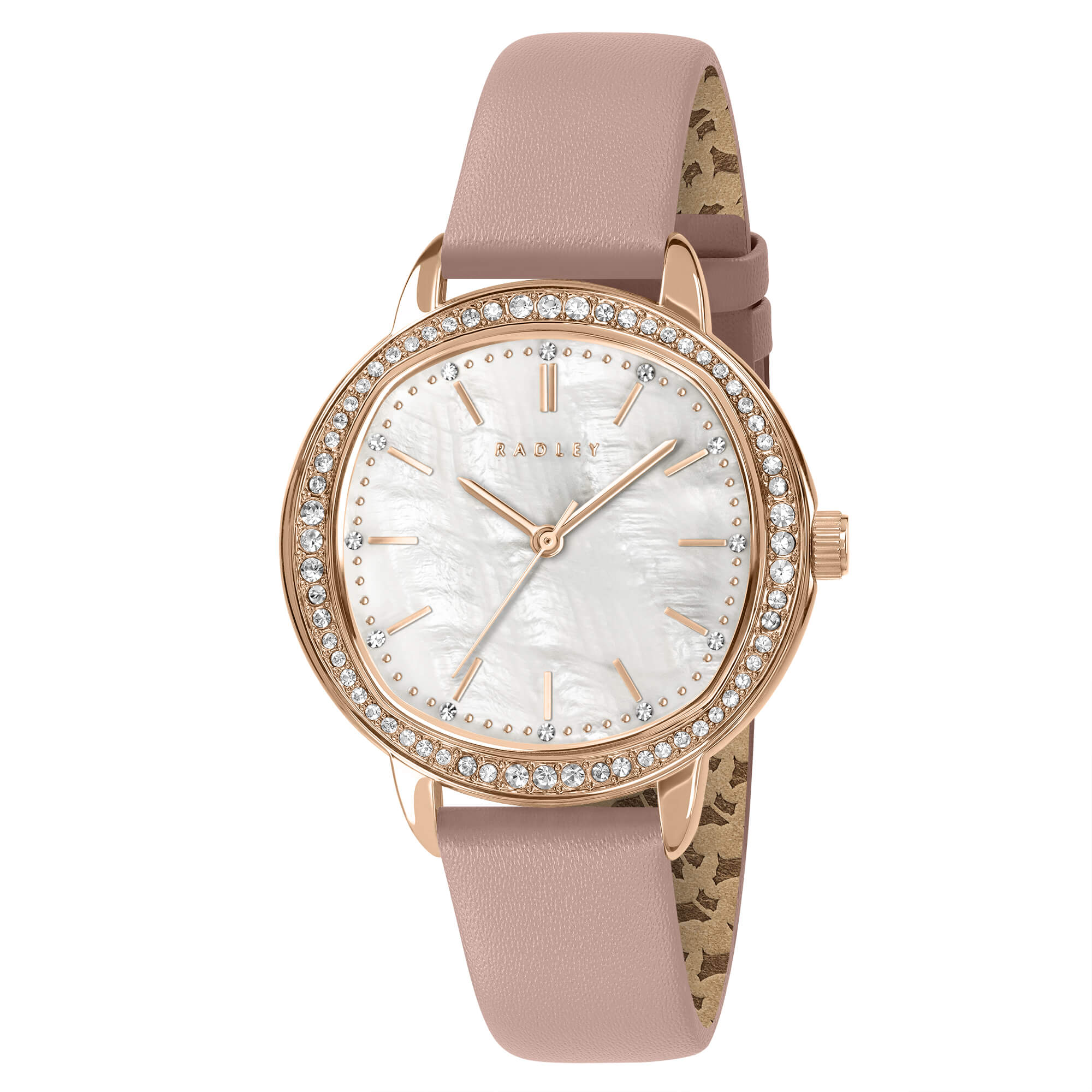 Rose Gold Plated 36mm Stone Set Cobweb Leather Strap Watch