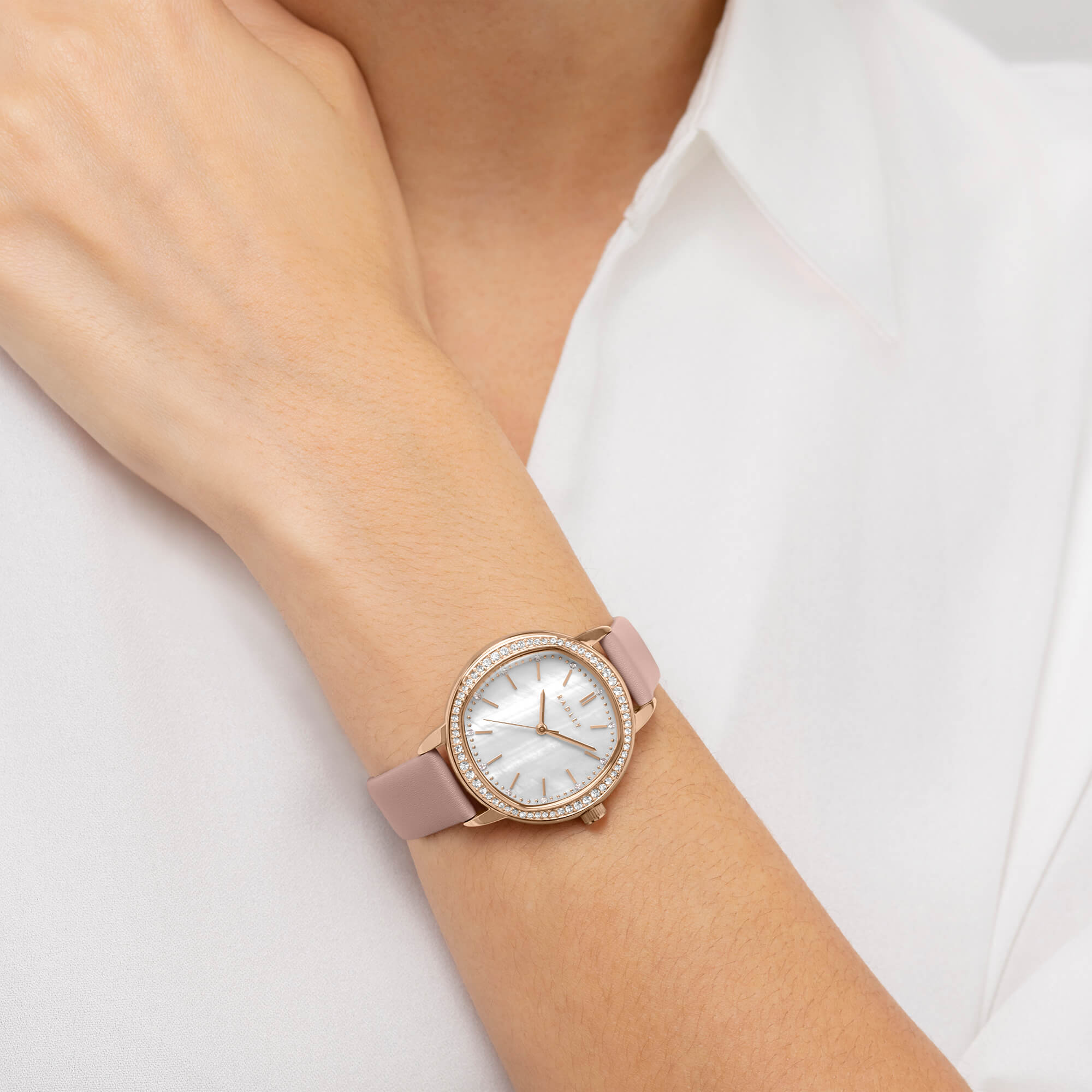 Rose Gold Plated 36mm Stone Set Cobweb Leather Strap Watch