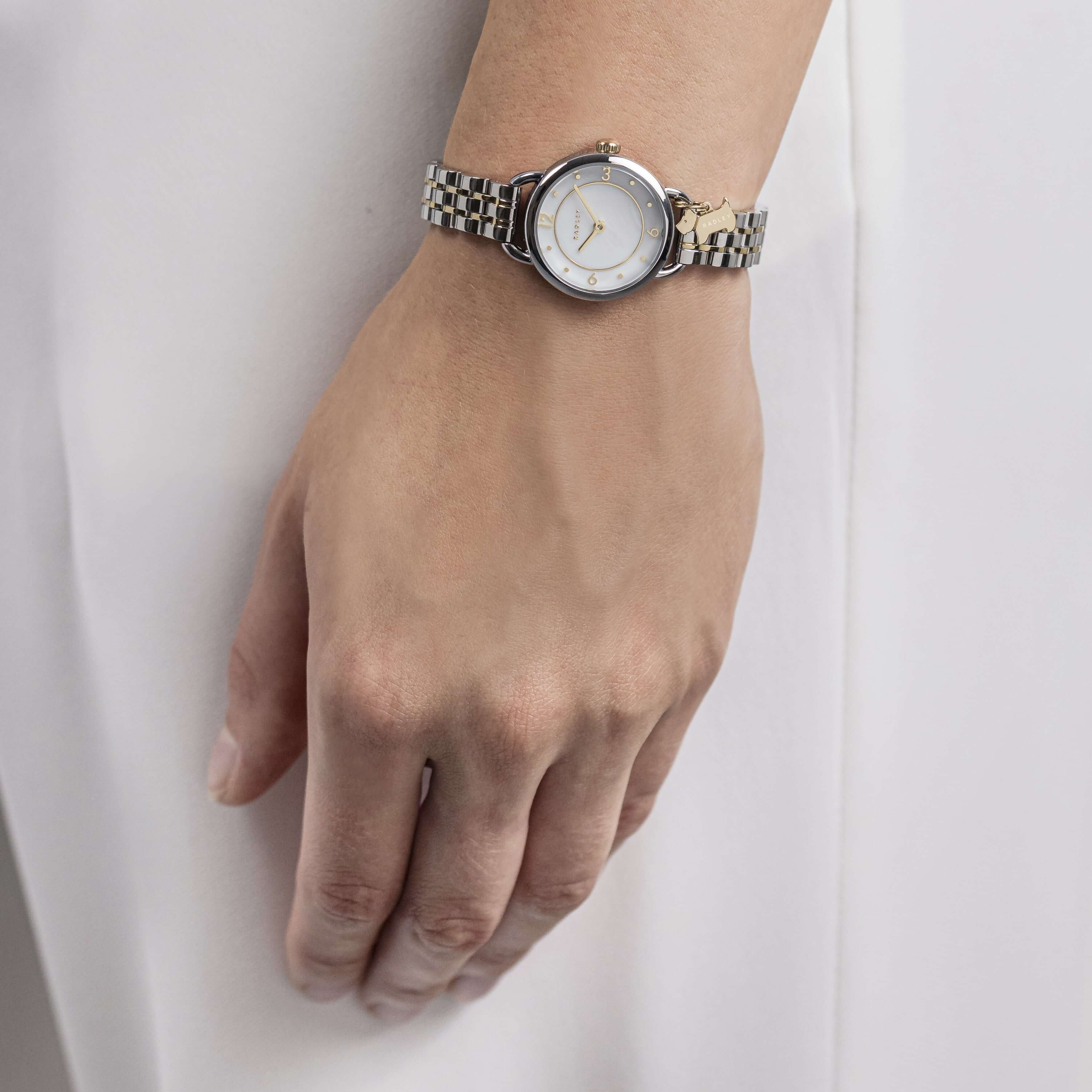 Two Tone Silver & Gold Plated Mother of Pearl Bracelet Watch