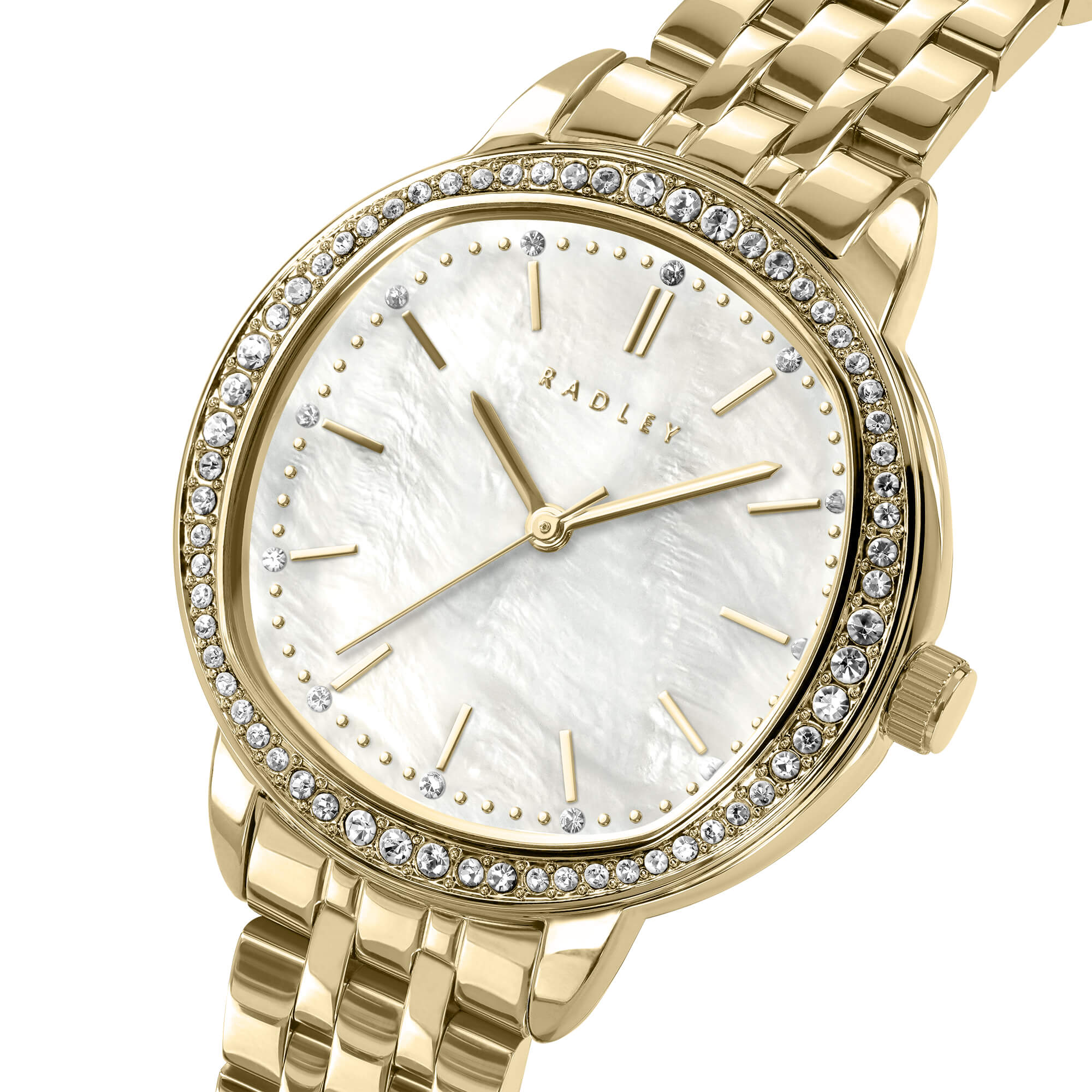 Gold Plated MOP Stone Set Dial With Bracelet Strap Watch