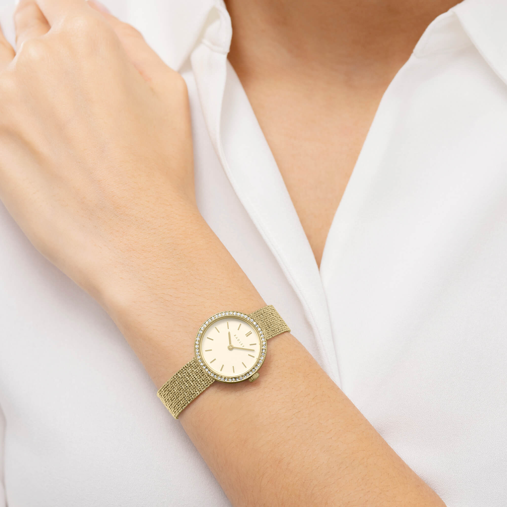 Gold Plated 27mm Stone Set Mesh Watch
