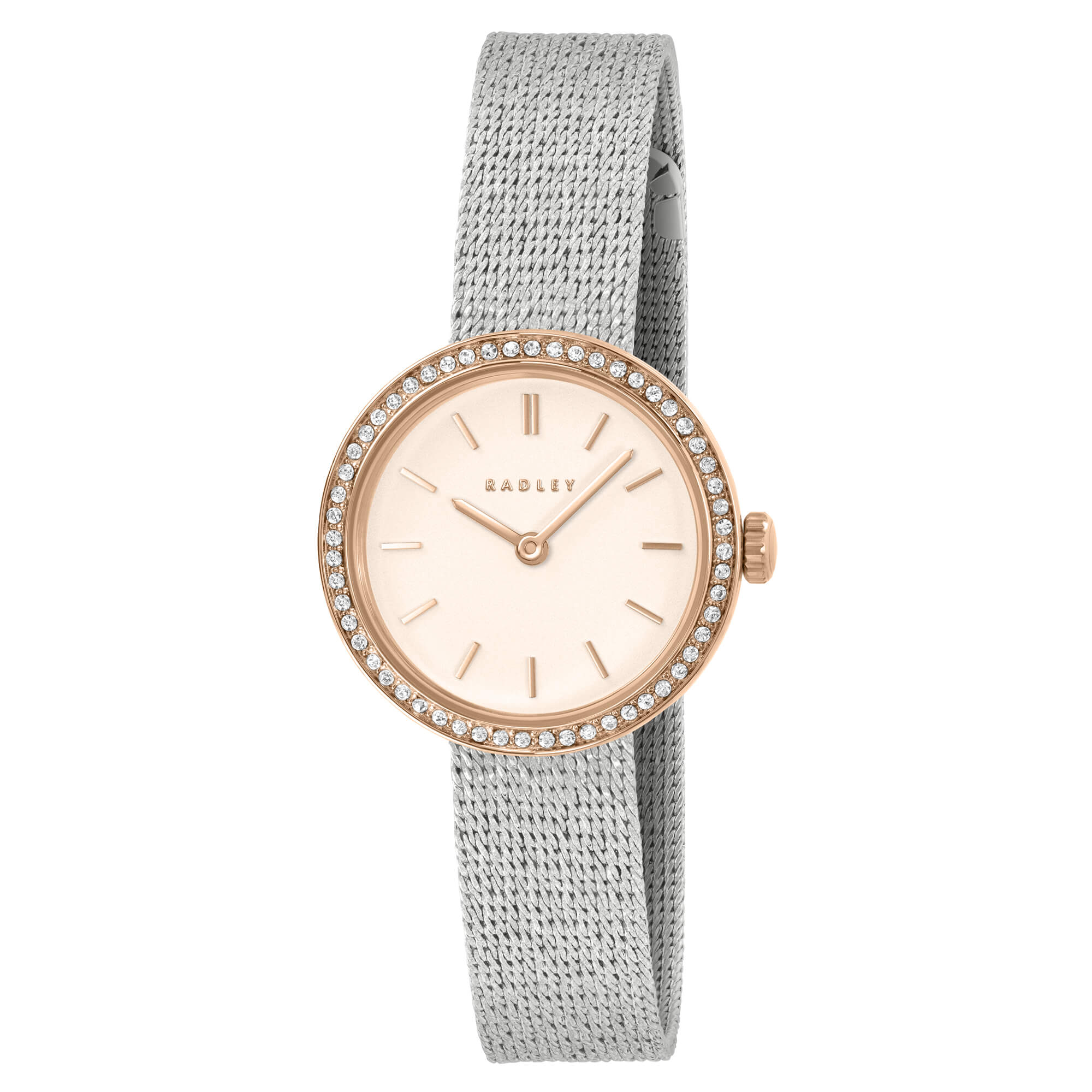 Silver & Rose Gold Plated 27mm Stone Set Mesh Watch