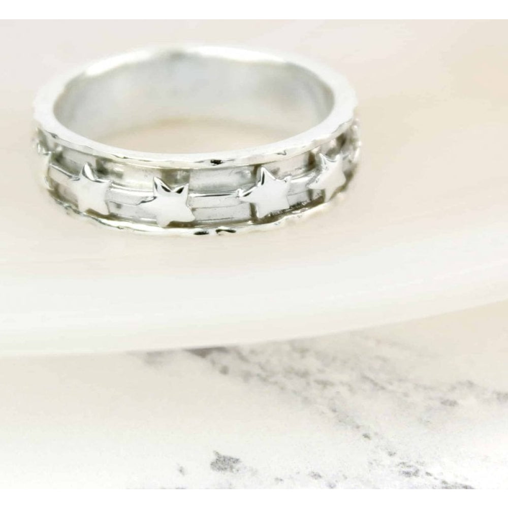 Multi Star Band Silver Spinning Ring