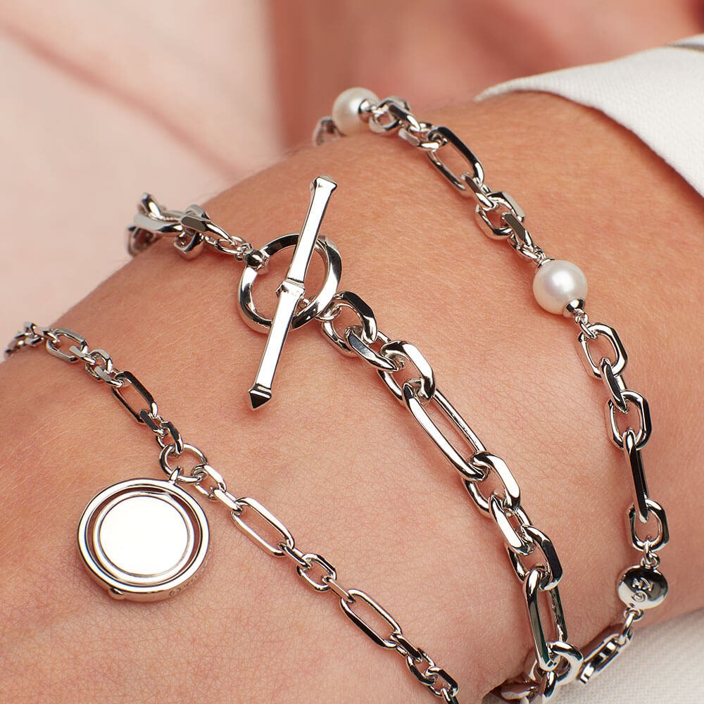 Revival Figaro Chain Link T-Bar Bracelet (H)