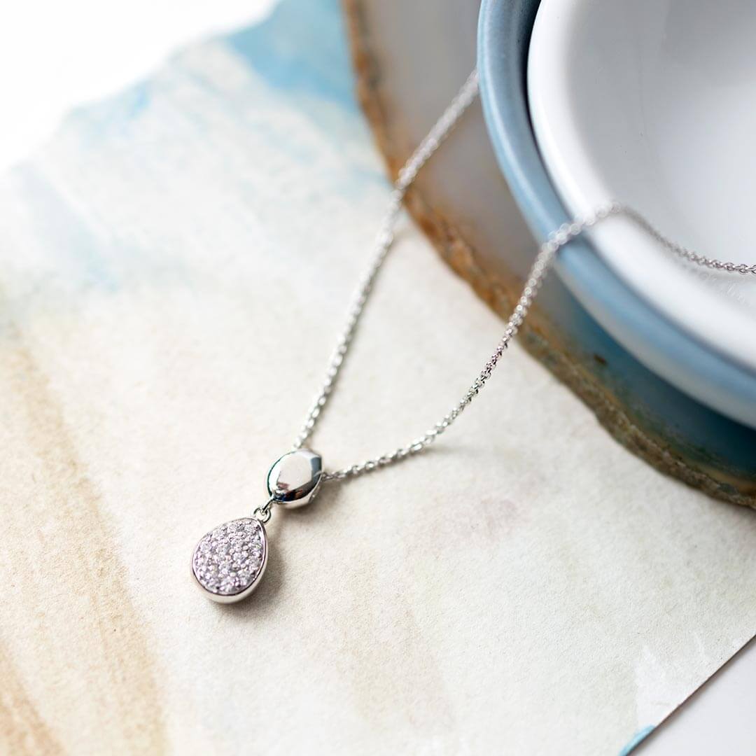 Coast Pebble Glisten Pave CZ Double Droplet Necklace