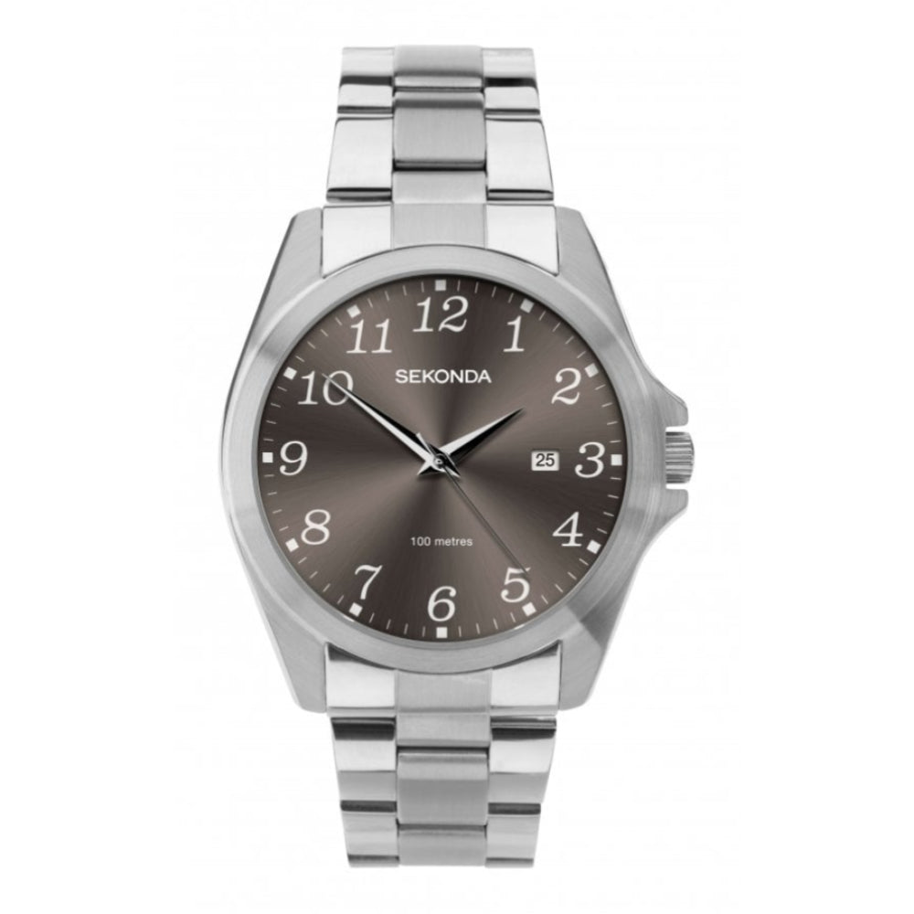 Silver IP Case With Dark Grey Dial & Bracelet Strap Gents Watch