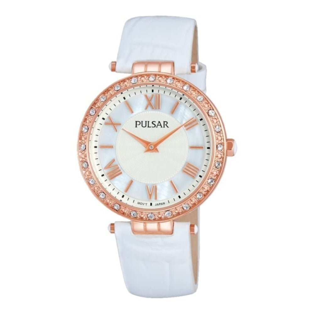 Womens Rose Gold Watch with White Leather