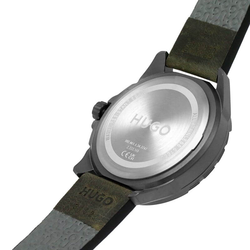 #FRESH Green Leather Strap Grey Chronograph Dial Gents Watch