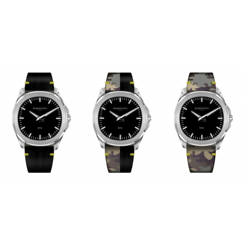 Royal Black Dial & Green Camouflage Strap Leather Strap Wristwatch