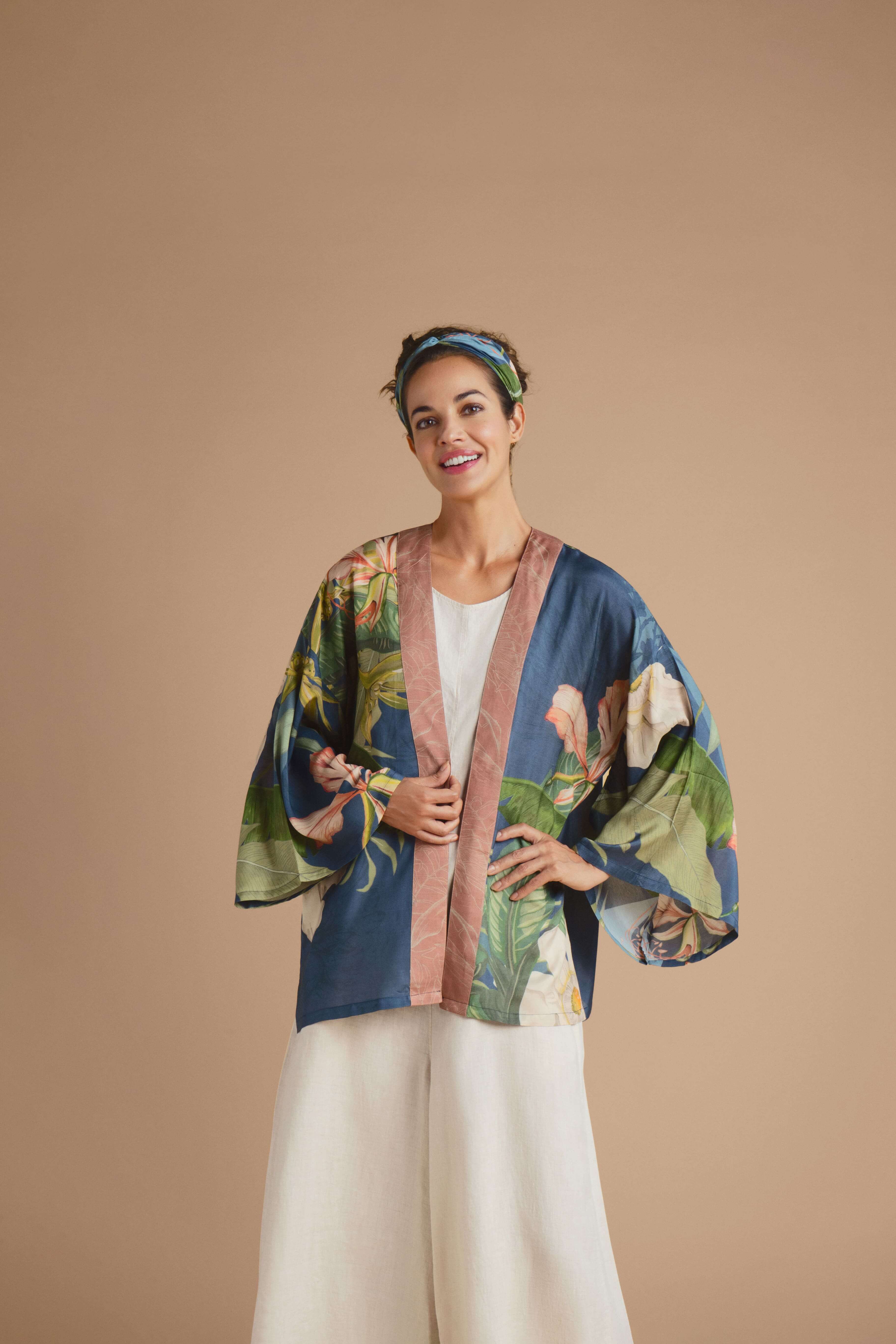 Delicate Tropics Kimono Jacket - Indigo