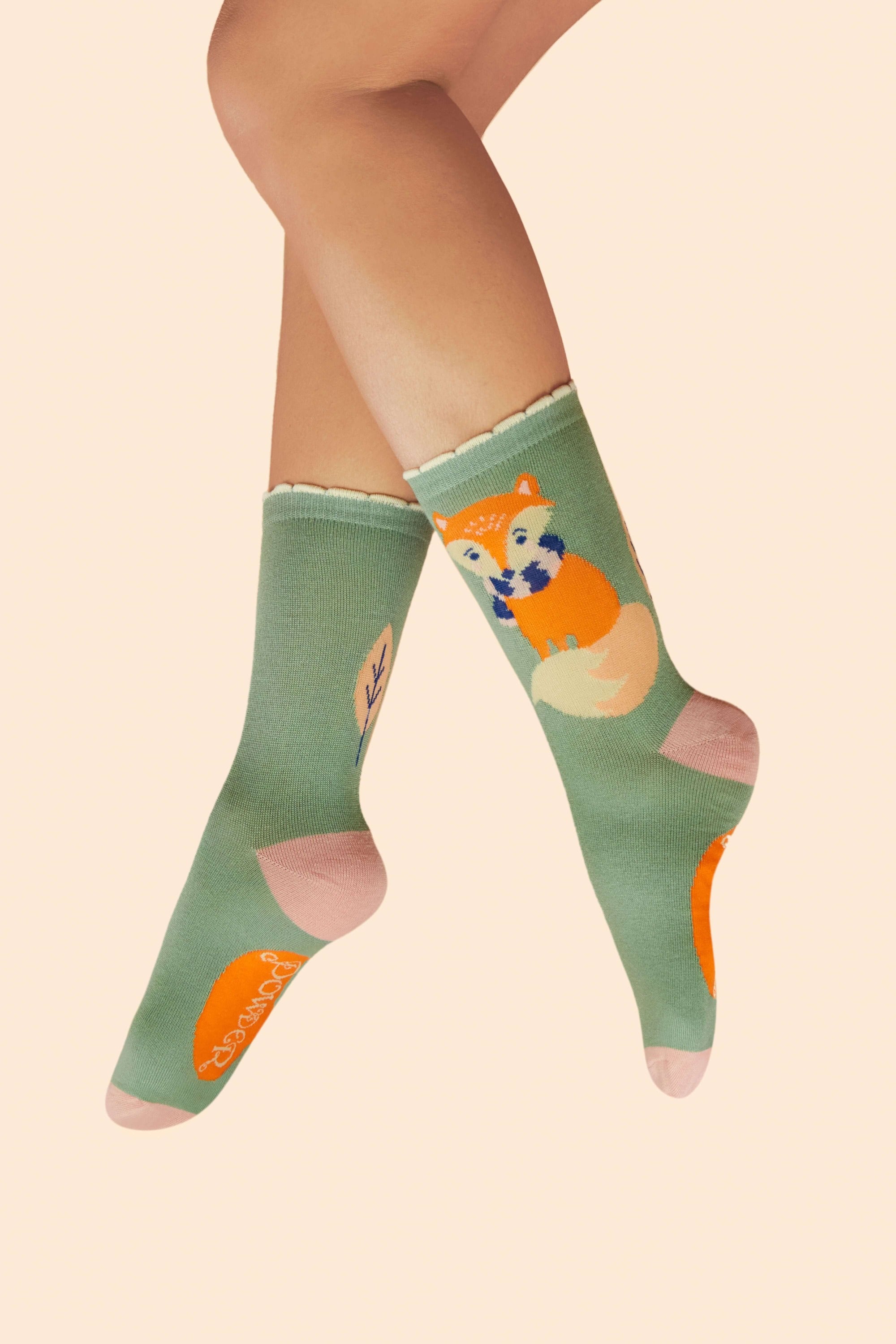 Cosy Fox Ankle Socks - Sage