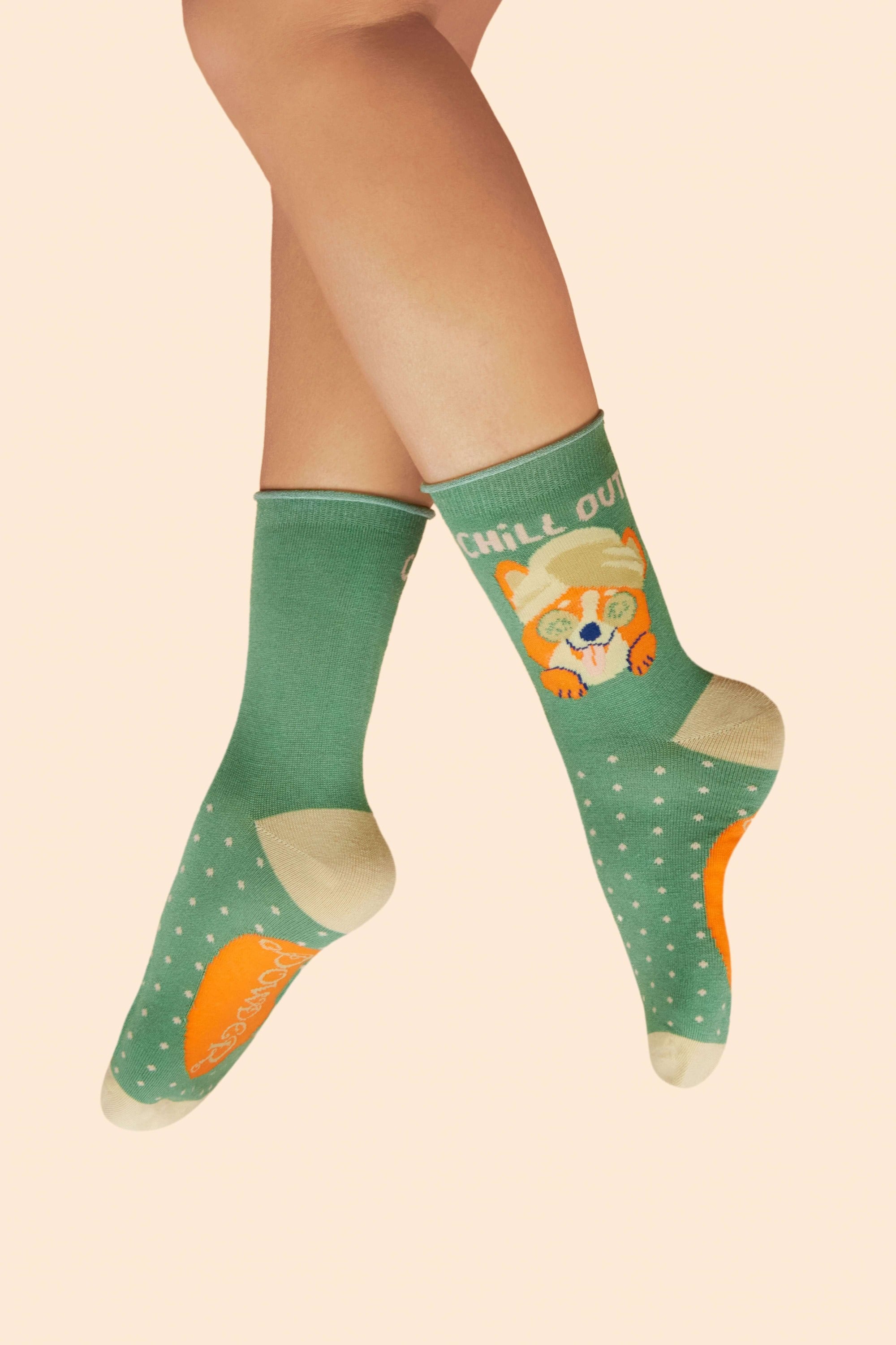 Chilled Corgi Ladies Ankle Socks - Fern