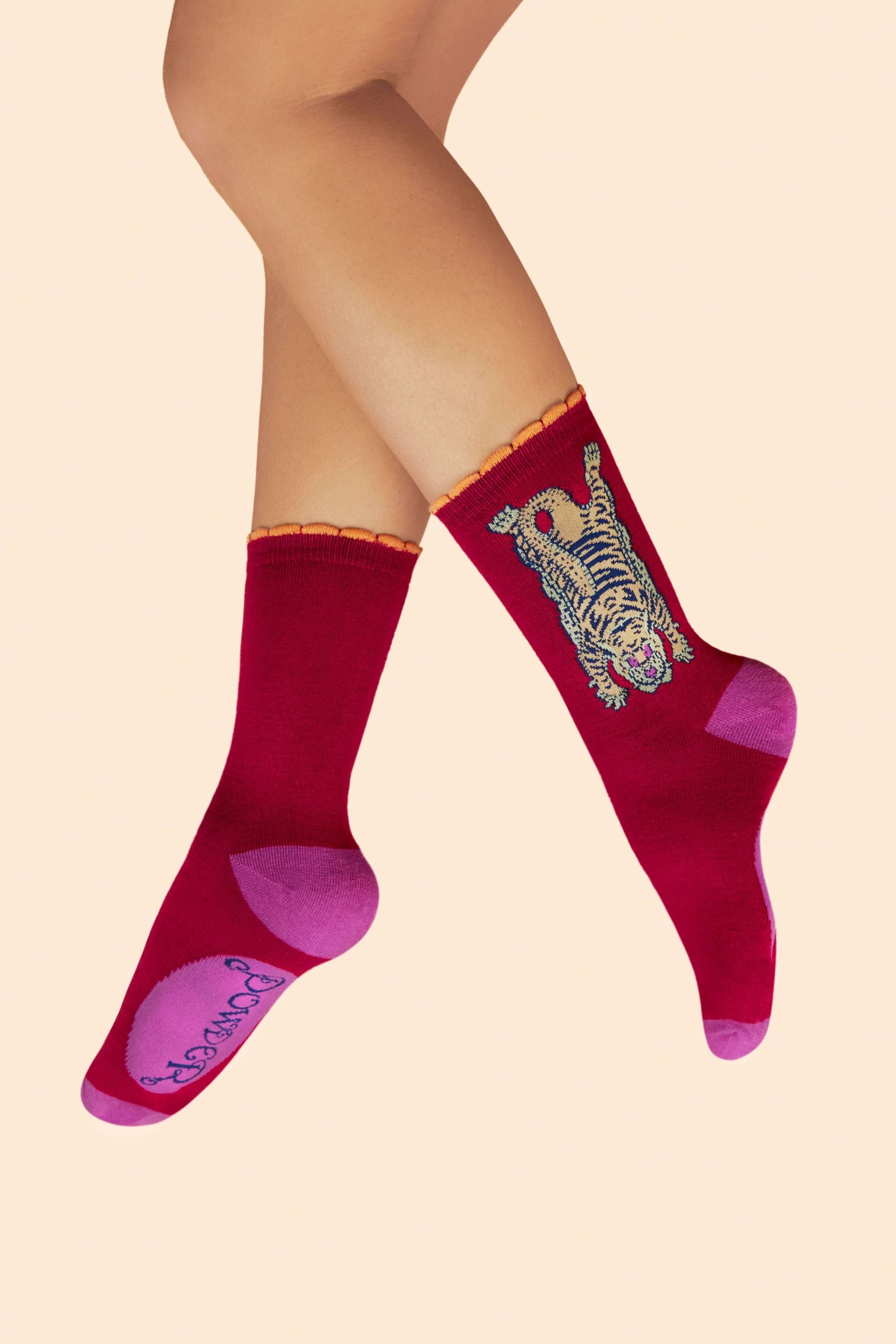 Ikat Tiger Ladies Ankle Socks - Fuchsia