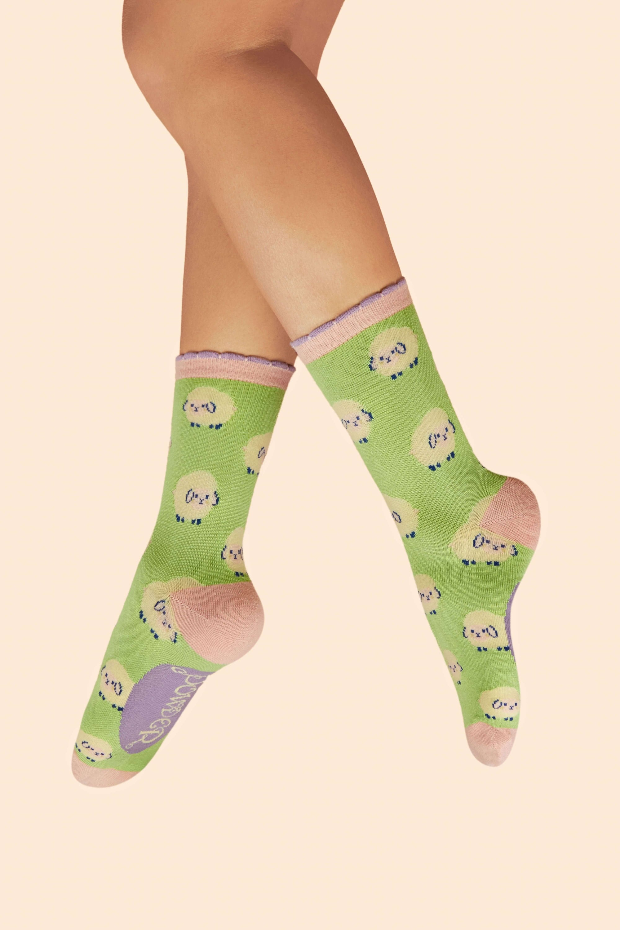 Marshmallow Sheep Ladies Ankle Socks - Mint