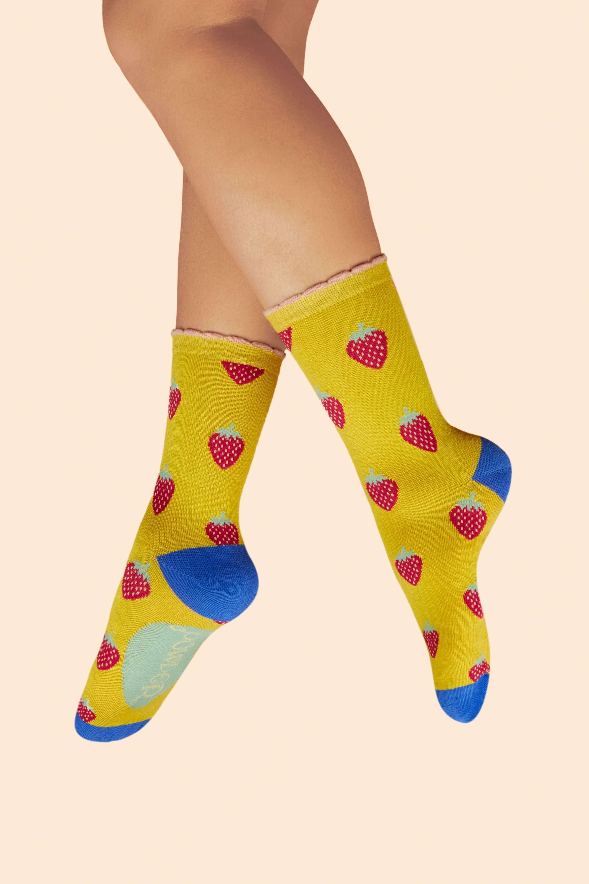 Succulent Strawberries Ladies Ankle Socks - Mustard