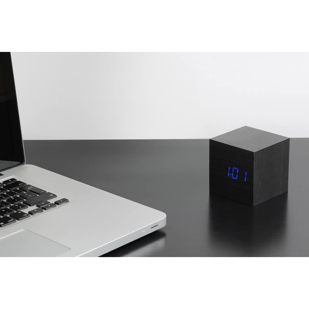 Cube Black Click Clock/Blue LED